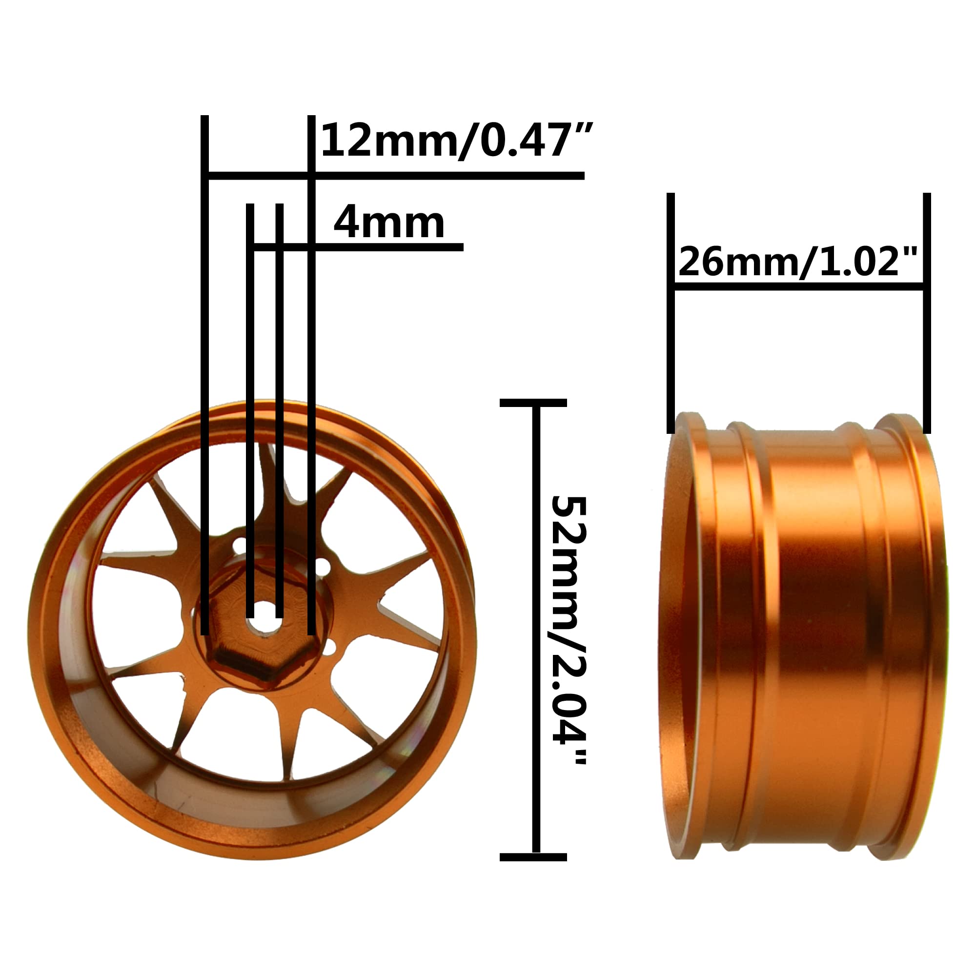 ShareGoo 12mm Hex Metal Wheel Rims for 1/10 RC Drift & On-Road Racing - Compatible with HSP, Tamiya, Kyosho, RedCat, Sakura, WLtoys - Golden (Perfect for Touring Cars & Competitive RC Drifting)