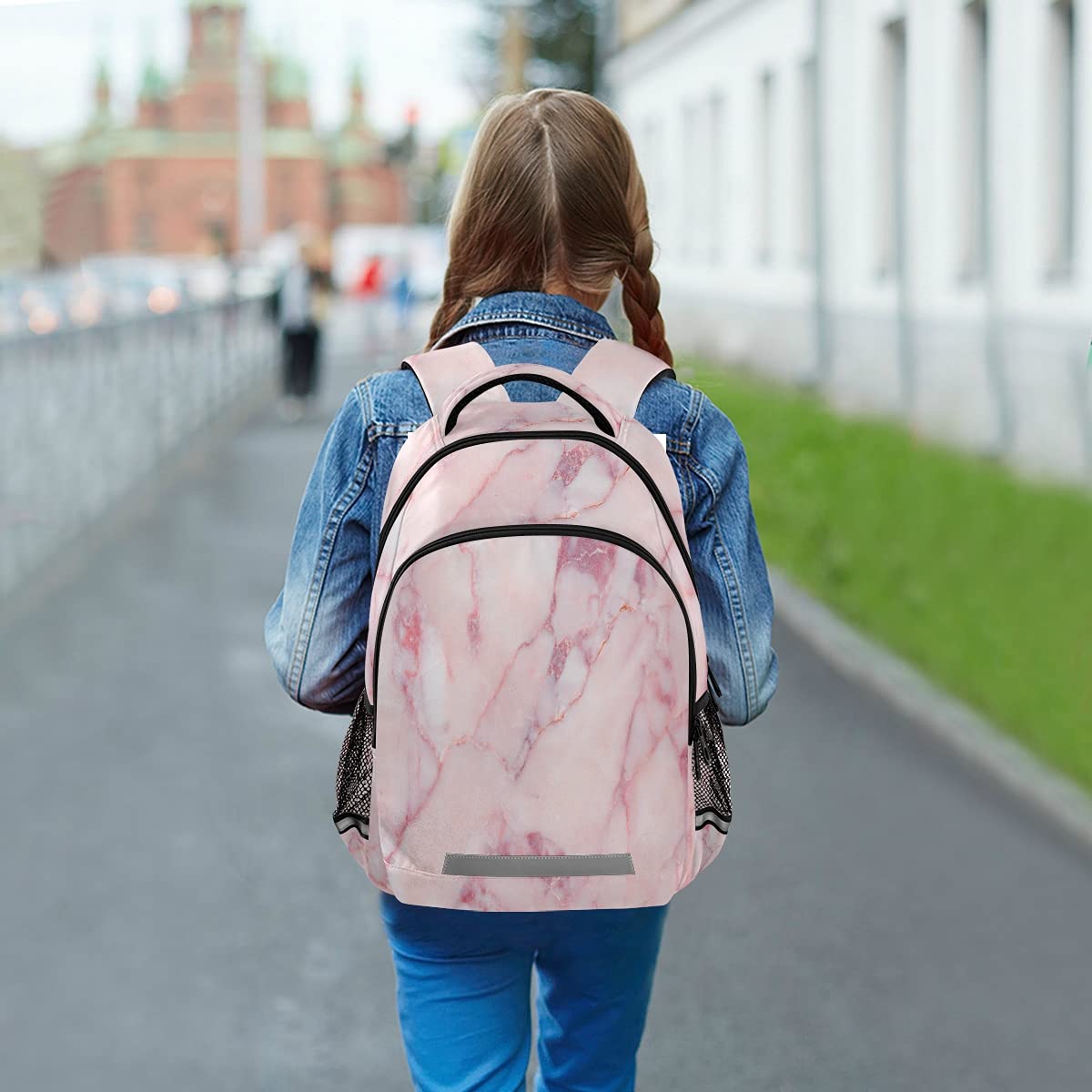 Pink Marble Laptop Backpack with Chest Strap - Durable School & Travel Backpack for Boys & Girls - Perfect for Hiking, College & Daily Use