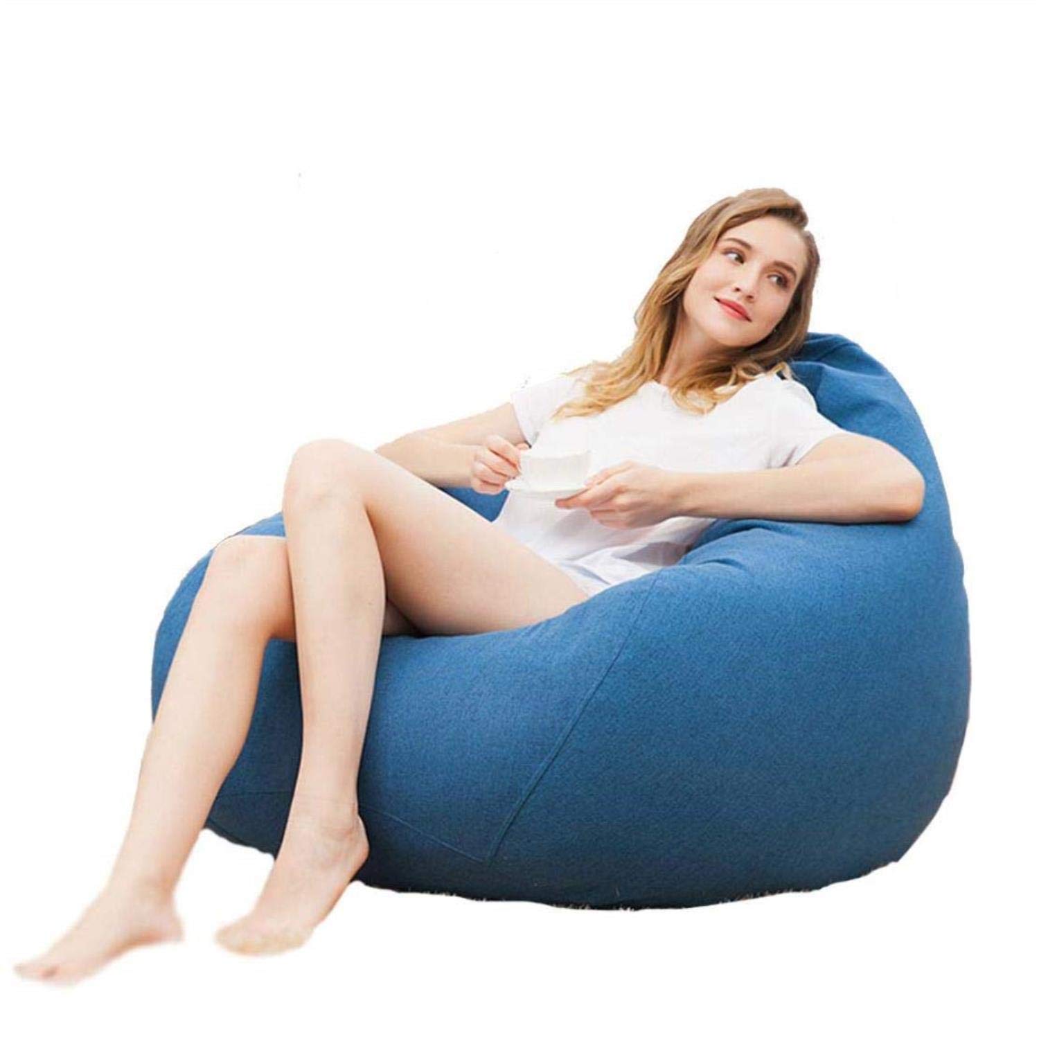 GJZM Sofa Bean Bag Chair - Tatami Style Single Seater for Living Room, Hotel & Lounge - Soft Fabric Cover in Deep Blue - Perfect for Relaxing, Gaming & Home Decor