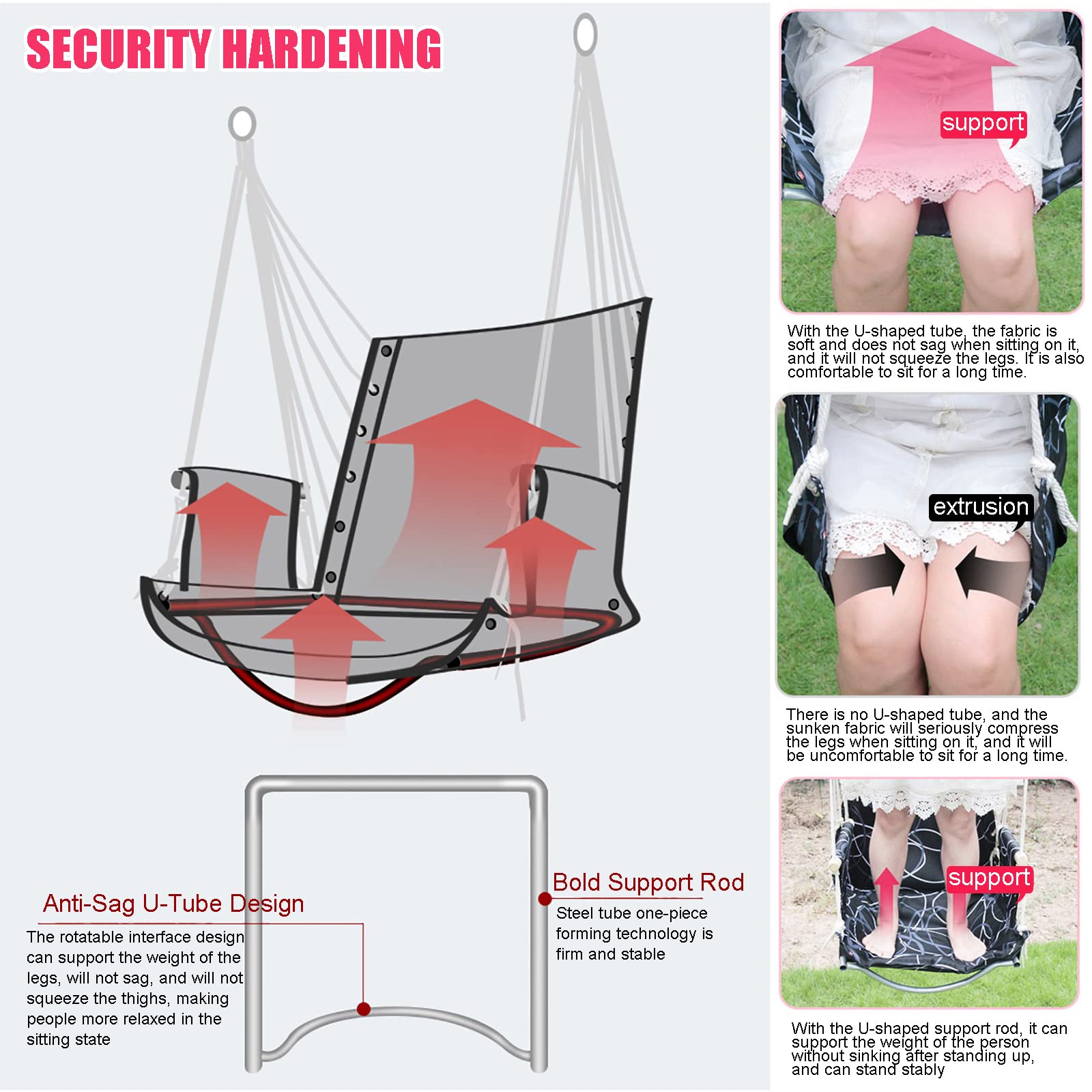 Premium Cotton Hammock Chair Swing with 2 Cushions - 330lbs Weight Capacity for Indoor/Outdoor Use - Perfect for Patio, Porch, Bedroom & Backyard Relaxation