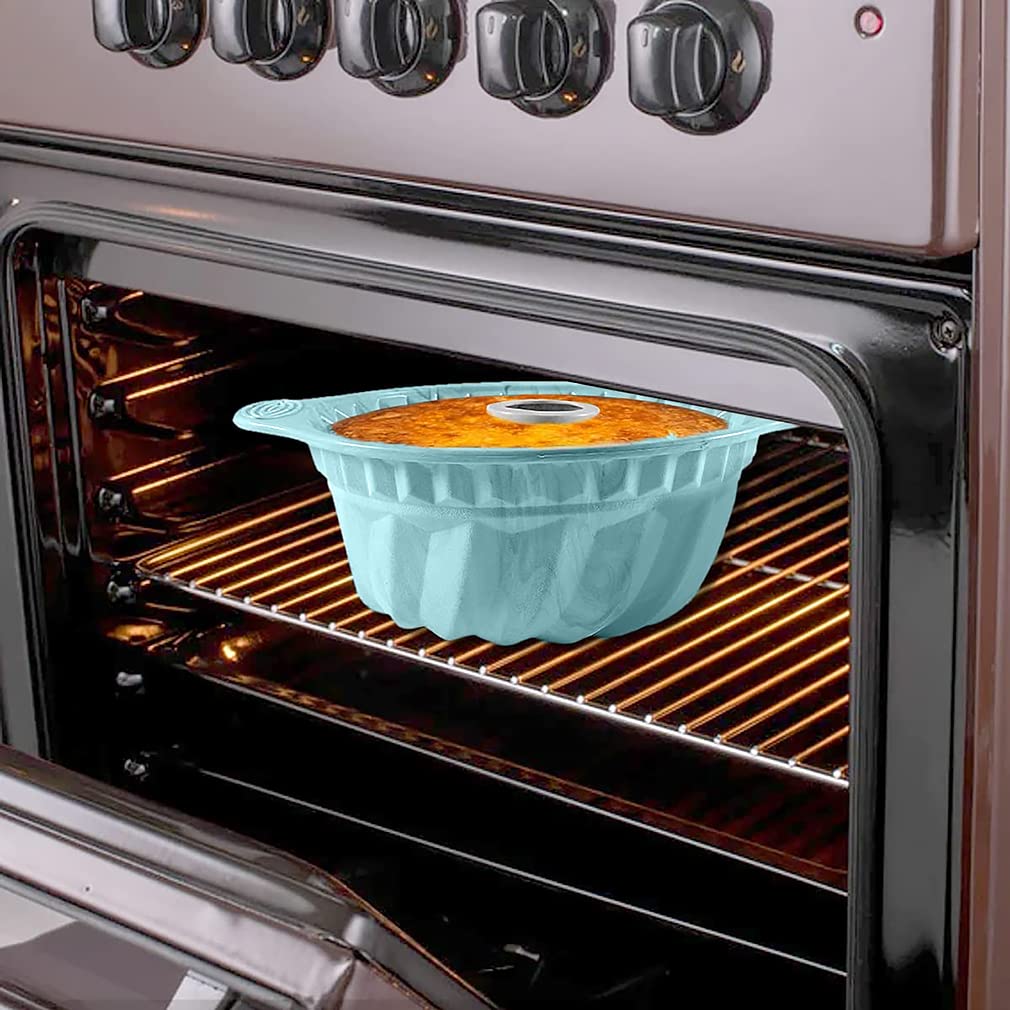 Kenond 2-Pack 9.5 Inch Non-Stick Silicone Fluted Cake Pans with Sturdy Handles - Premium Baking Molds for Cakes, Jello, Gelatin, Bread & Desserts (Blue) - Perfect for Home Baking, Party Treats & Holiday Dessert Preparation