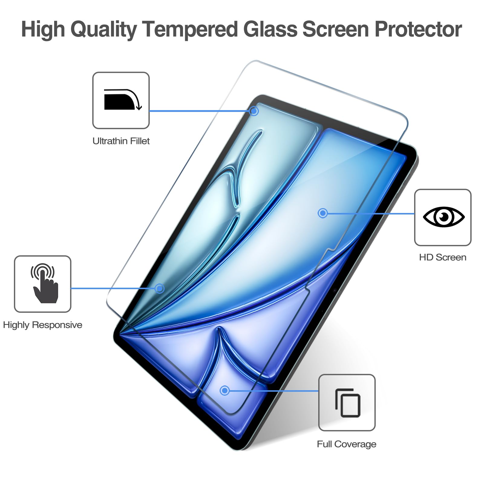 ProCase 2 Pack Tempered Glass Screen Protector for iPad Air 11 Inch (M3 2025/M2 2024) - Compatible with iPad Air 7th & 6th Generation - Anti-Scratch & Bubble-Free - Perfect for Work, Study & Entertainment