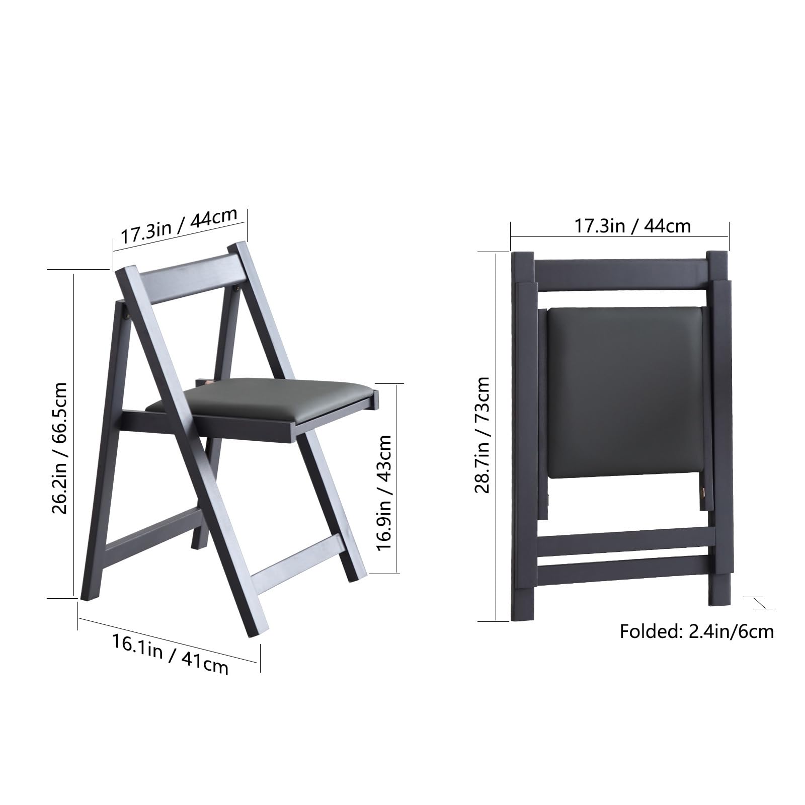 FUNROLUX 2 Pack Wooden Folding Chairs with Padded Seats - Sturdy 198LB Capacity, Space-Saving Grey Dining Chairs for Kitchen, Dining Room, Party & Events - Indoor Use Only