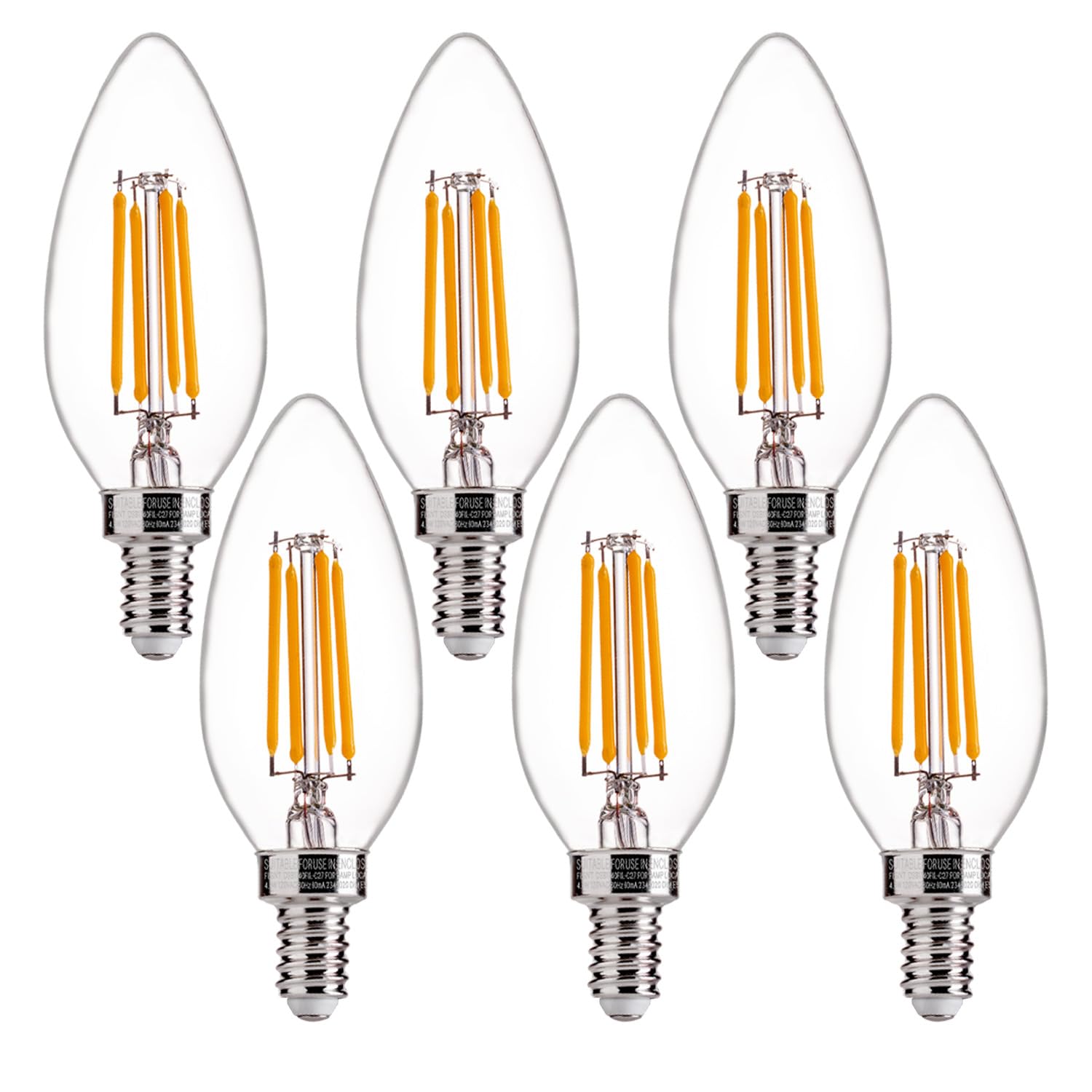60W Equivalent LED Chandelier Light Bulbs - Dimmable E12 Base, Clear B11 LED Filament Candelabra Bulbs (2700K Soft White, 6 Pack) - Perfect for Dining Room, Bedroom, and Vintage Style Lighting