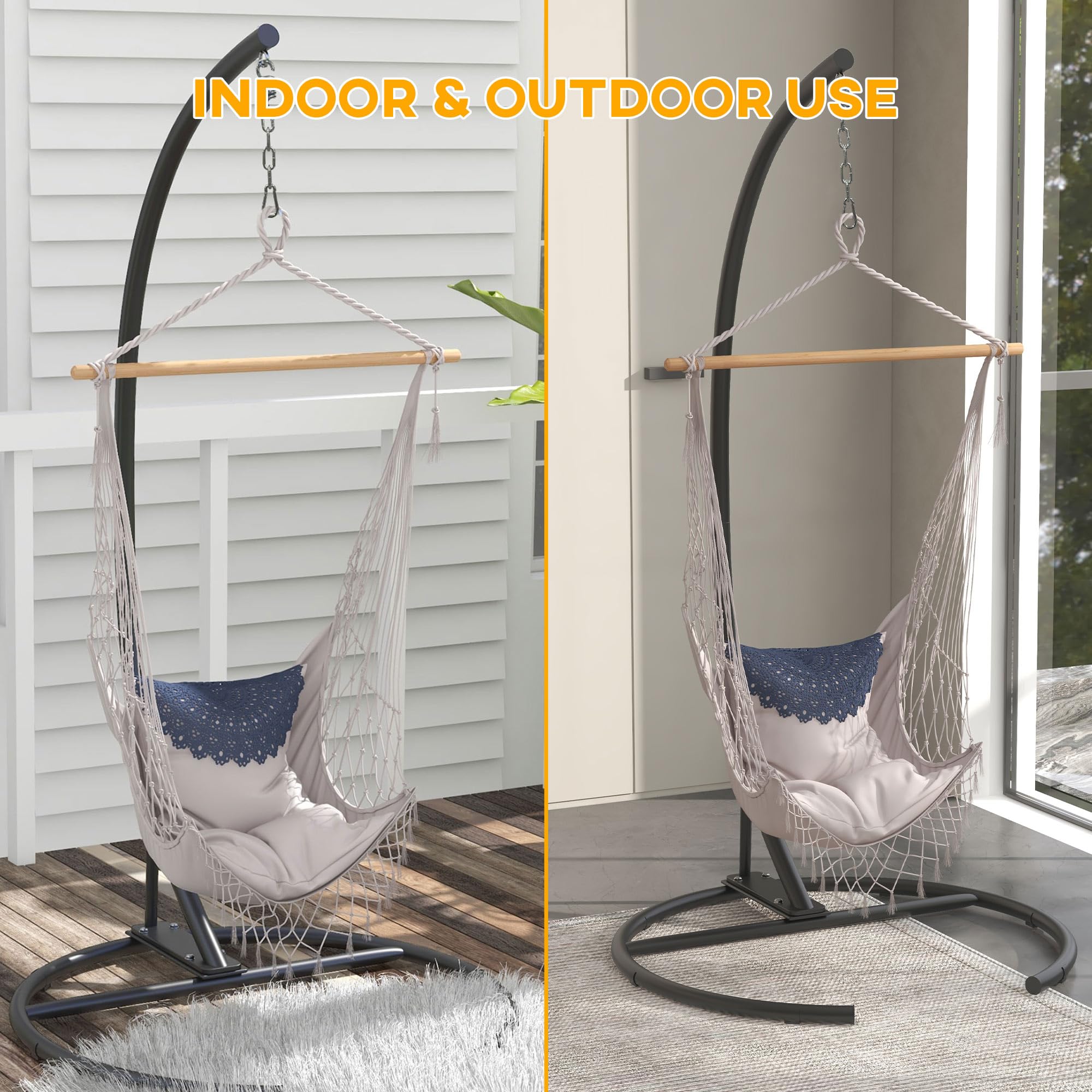 Outsunny Black Hanging Hammock Chair Stand with Round Base - Sturdy Frame for Hammock Chairs, Egg Chairs & Porch Swings - Indoor/Outdoor Use for Patio, Garden, Balcony & Living Room Relaxation