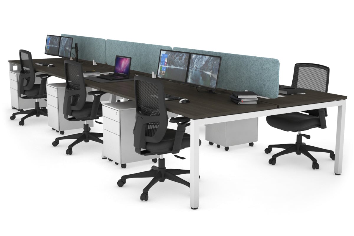 6-Person Office Workstation with Quadro Square Legs - 1600L x 800W Dimensions, Cable Management Scallop for Organized Workspace - Perfect for Open Office Layouts, Team Collaboration & Modern Workspaces