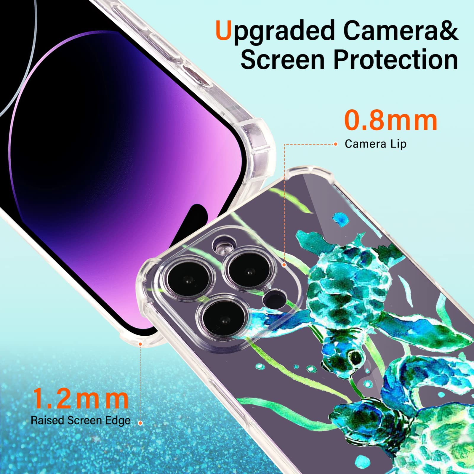 Turtles Design iPhone 12 Pro Max Case - Watercolor Pattern Soft TPU Protective Cover with Screen Protector | 6.6ft Drop Protection | Perfect for Beach Lovers & Ocean Enthusiasts