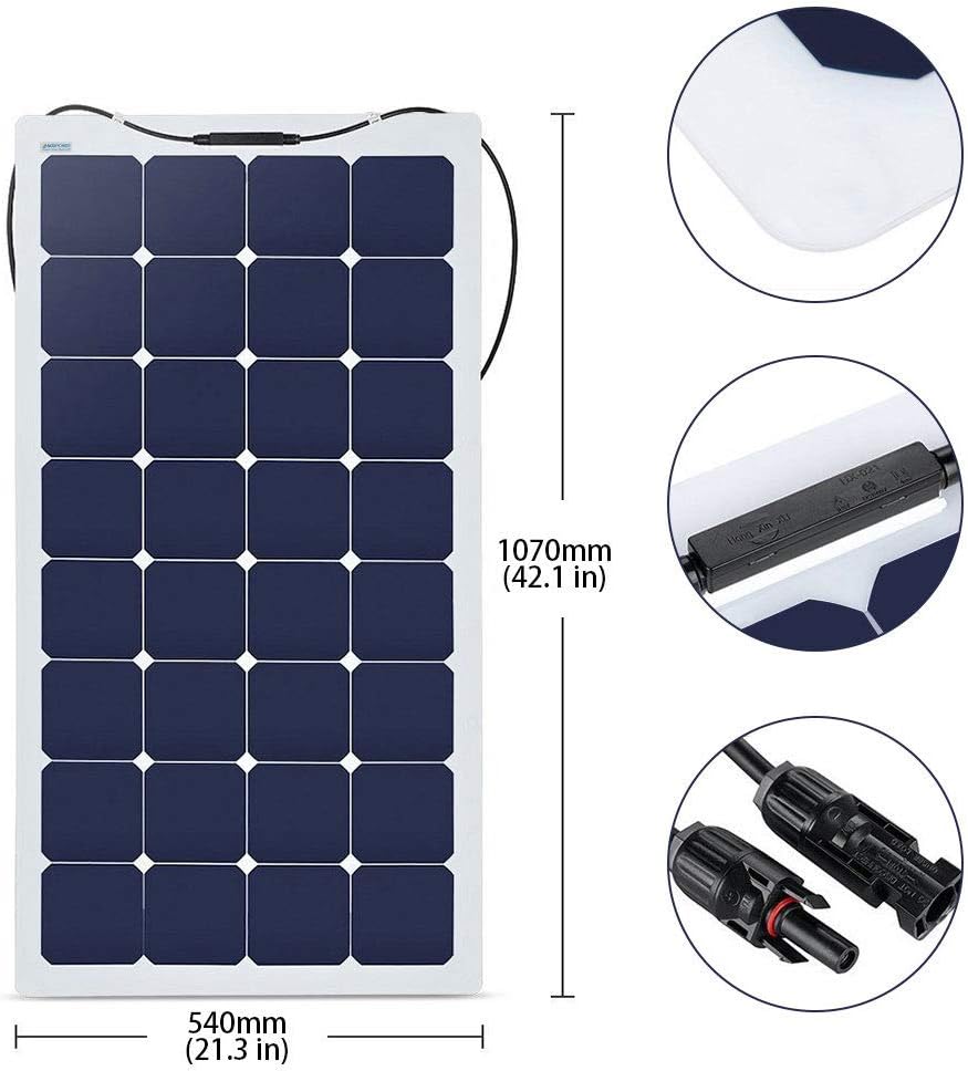 ACOPower 110W 12V Flexible Thin Lightweight ETFE Solar Panel with Connector - Perfect for RV, Boat, Camping & Off-Grid Power Supply