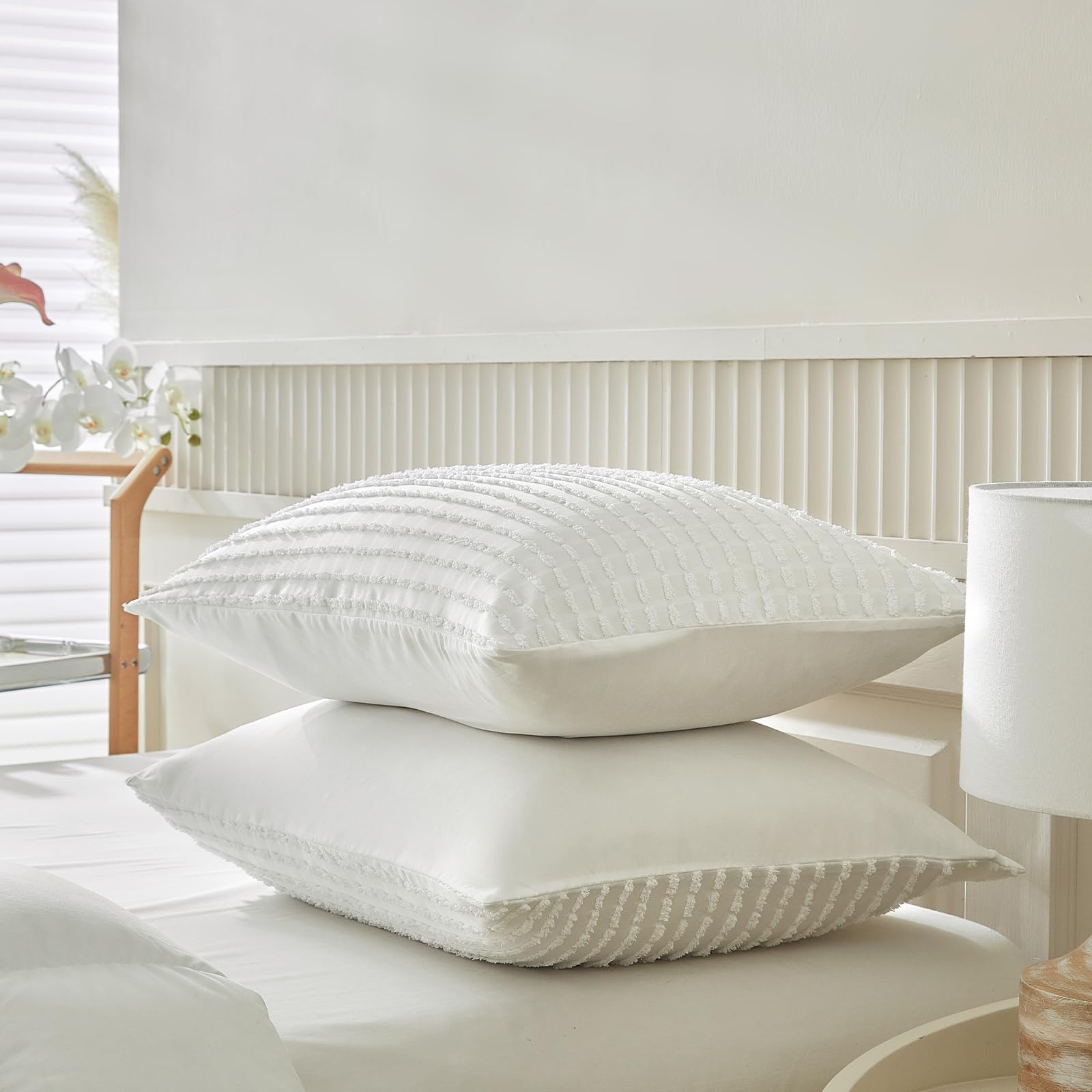Premium Soft Microfiber King Pillow Cases Set of 2 - White Boho Textured Pillow Covers with Envelope Closure (20x36 Inches) for Bedroom Decor, Living Room Accents & Cozy Home Styling