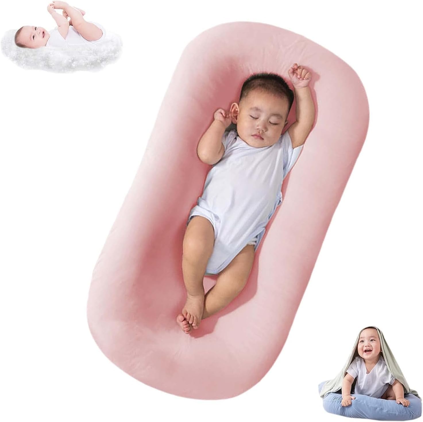 Organic Cotton Baby Lounger for Newborns 0-12 Months - Breathable, Soft & Safe Infant Nest - Perfect for Napping, Playtime & Travel (Pink)