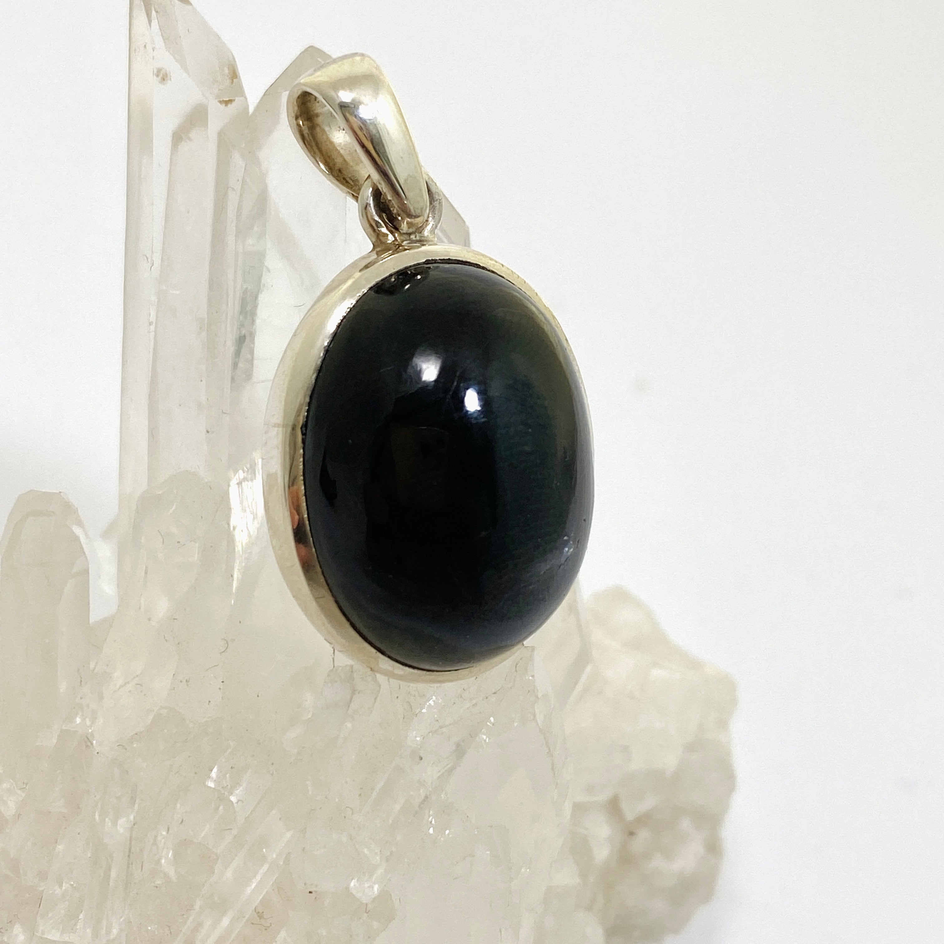 Natural Black Star Diopside Oval Cabochon Pendant Necklace - 925 Sterling Silver Jewelry for Women - Perfect for Evening Parties & Special Occasions