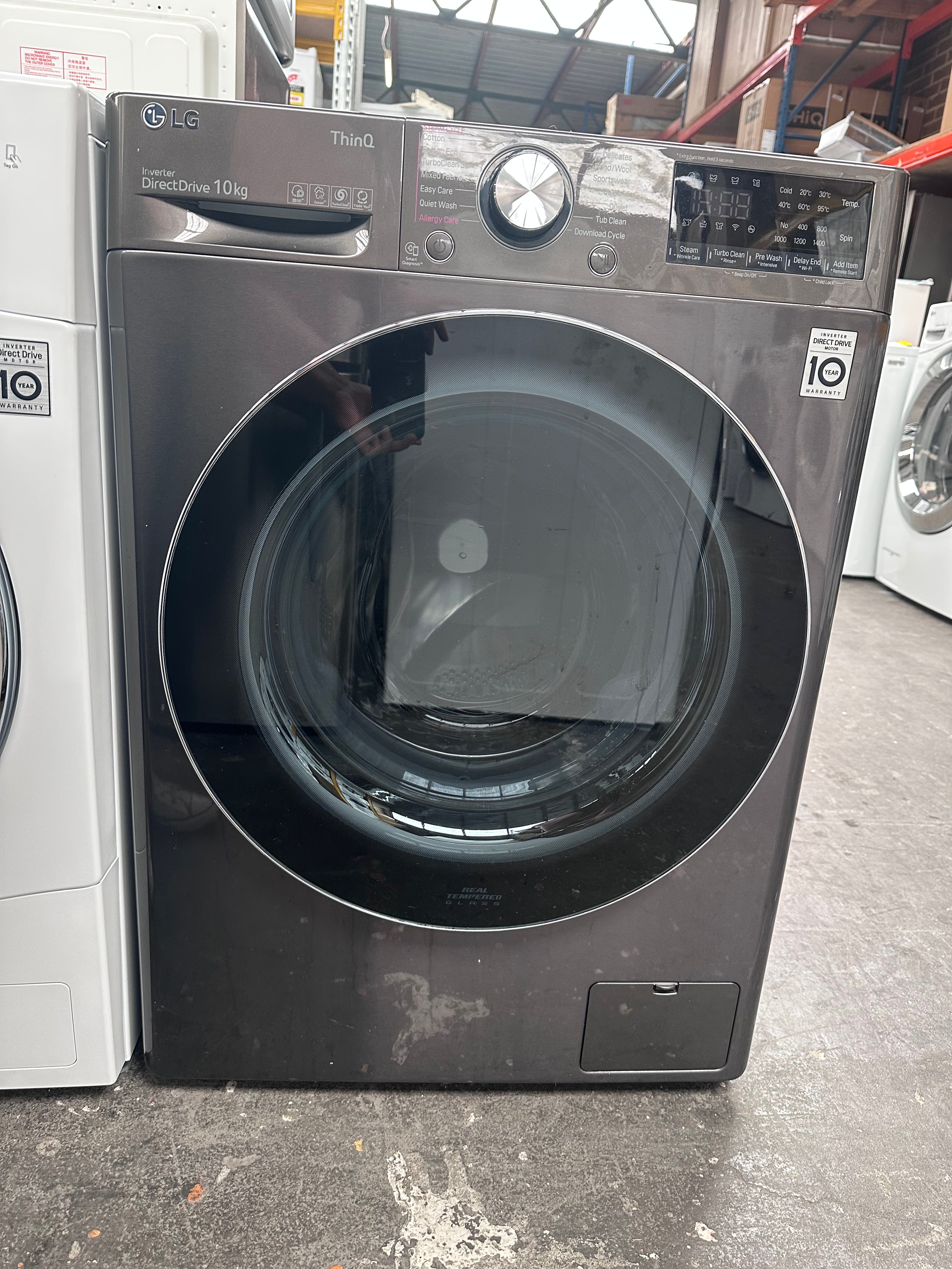 LG 10kg Black Steel Front Load Washing Machine with Steam Function - Certified Refurbished | Perfect for Apartments, Small Homes & Eco-Friendly Laundry