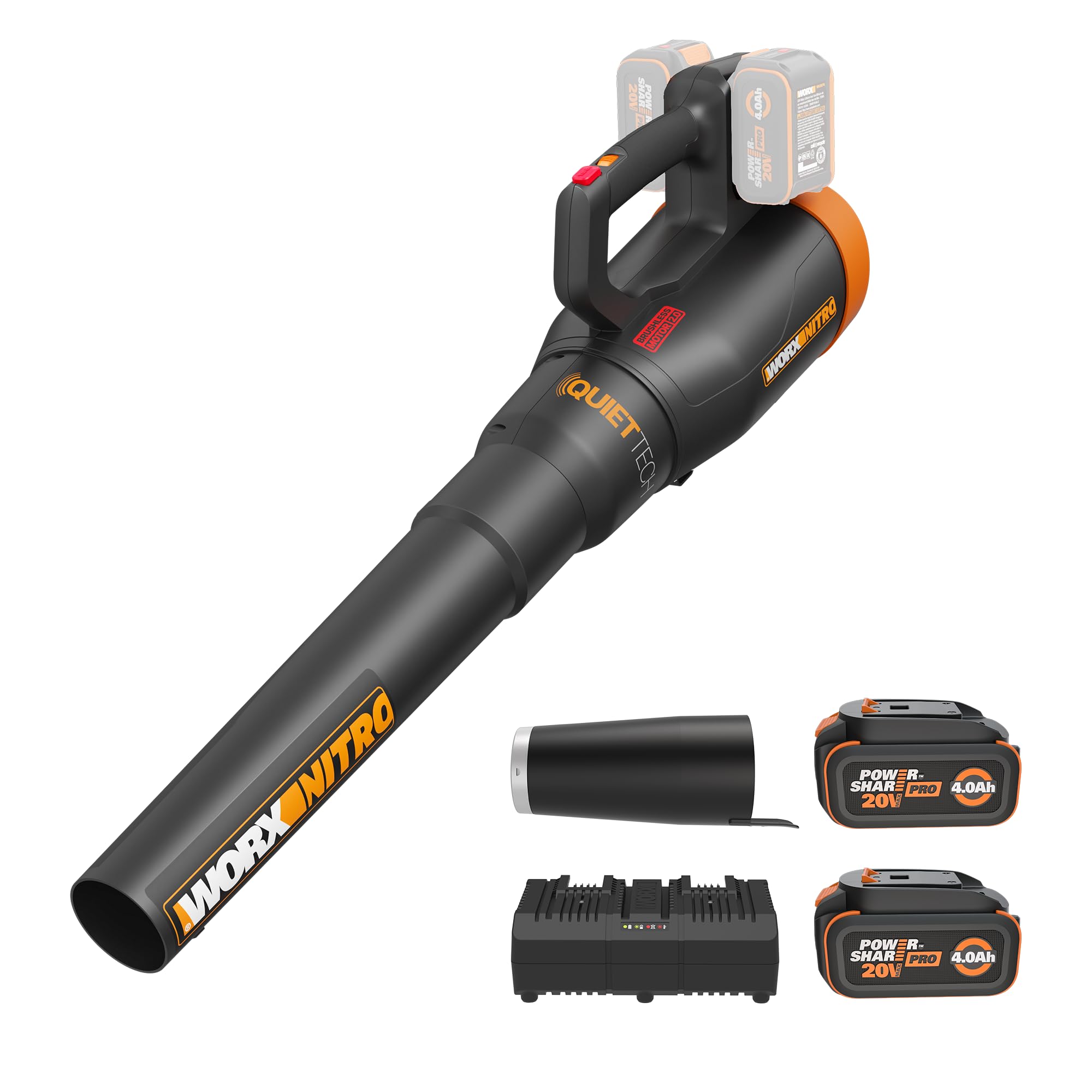 WORX WG581.1 40V Cordless Leaf Blower - 180 MPH, 530 CFM, Battery & Charger Included | Quiet Electric Blower for Lawn Care, Yard Cleanup & Driveway Clearing | PowerShare Compatible