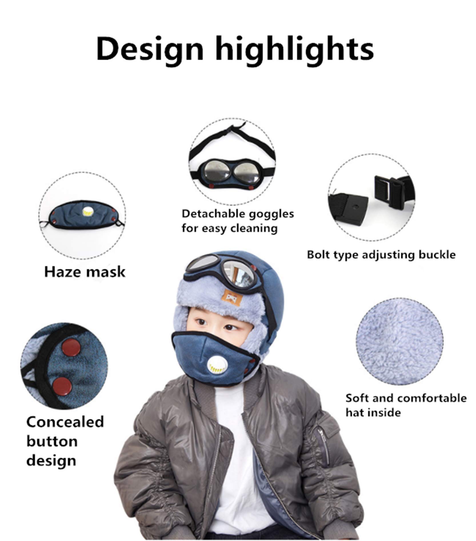 4-in-1 Kids Winter Face Mask & Aviator Hat - Unisex Cold Weather Ski Mask with Wool Cap & Goggles for Boys & Girls - Perfect for Skiing, Snowboarding & Outdoor Winter Activities