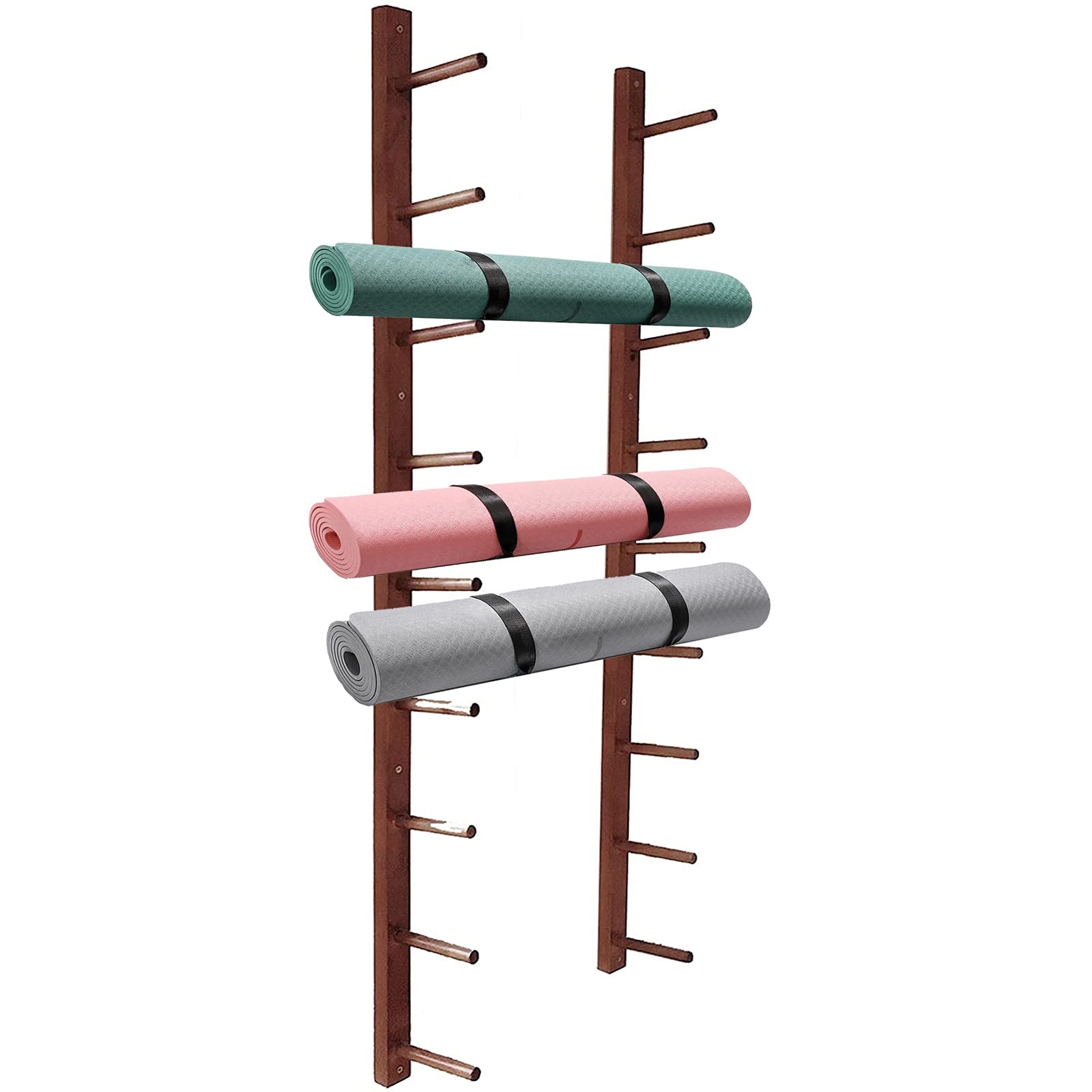 Wooden Yoga Mat Storage Rack Wall Mount - Large Capacity 9 Tier Foam Roller Organizer Stand for Home & Gym - Multifunctional Sports Equipment Storage Solution for Yoga Mats, Foam Rollers & Exercise Accessories