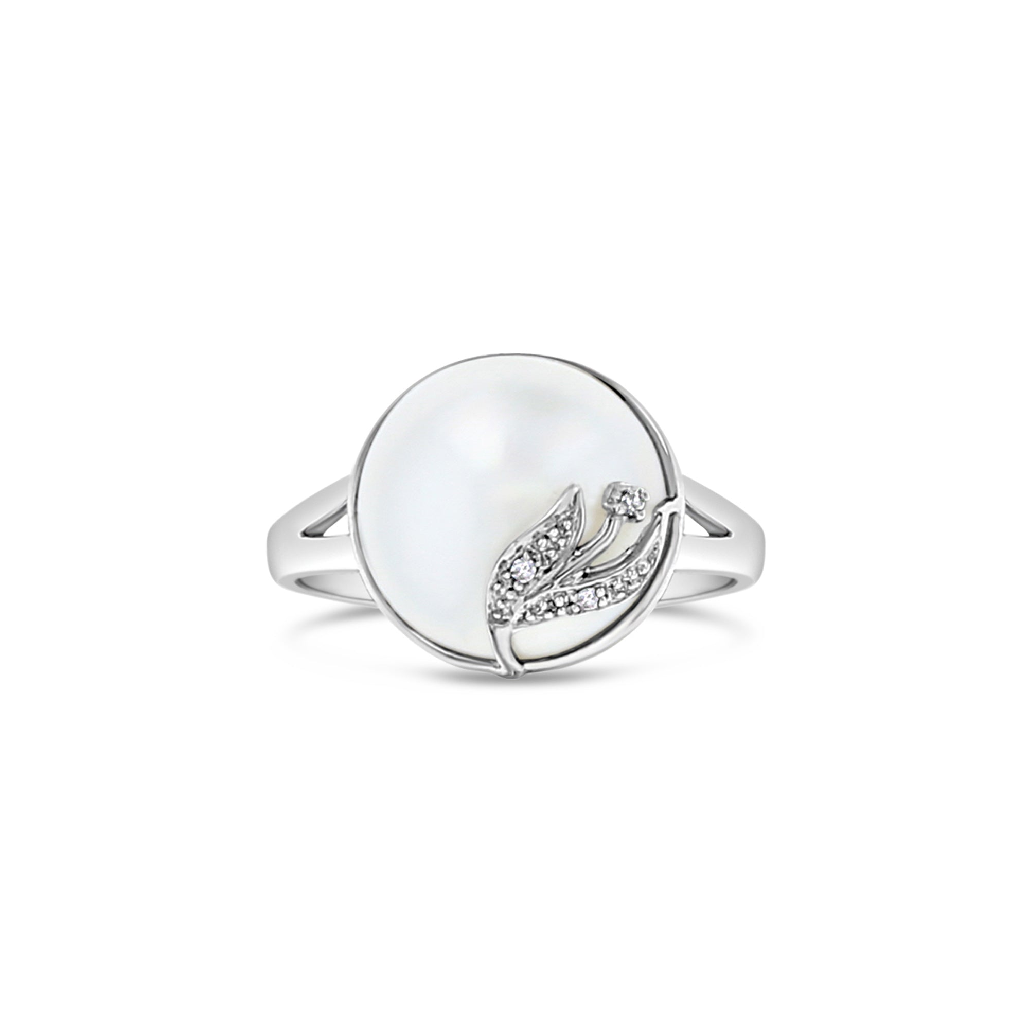 14K Gold 13mm & 14MM Mabe Pearl Ring with Diamond Tulip Design - Elegant Wedding, Anniversary & Special Occasion Jewelry Gift for Women