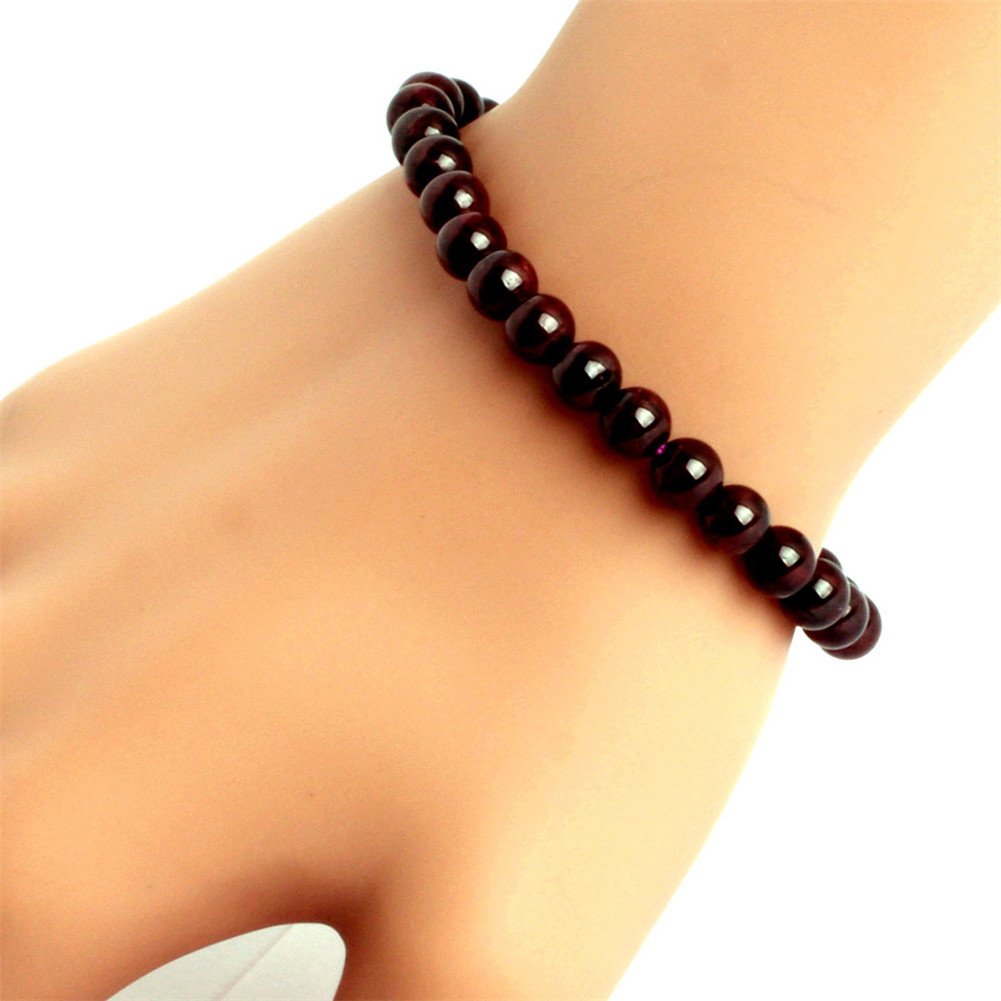 Natural Smooth 6mm Red Wine Garnet Beads Stretchy Rope Bracelet - Handmade Adjustable 7.5 Inch Jewelry for Women | Perfect for Parties, Weddings & Everyday Wear
