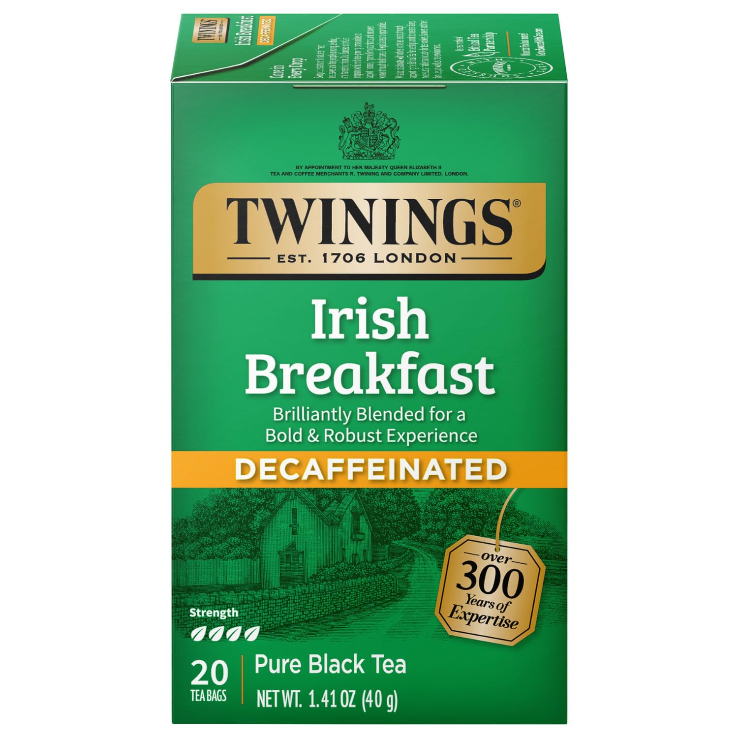 Twinings Irish Breakfast Decaf Tea Bags - Strong & Distinctive Black Decaffeinated Tea - 20 Count Individually Wrapped - Perfect for Morning Relaxation & Afternoon Tea Time