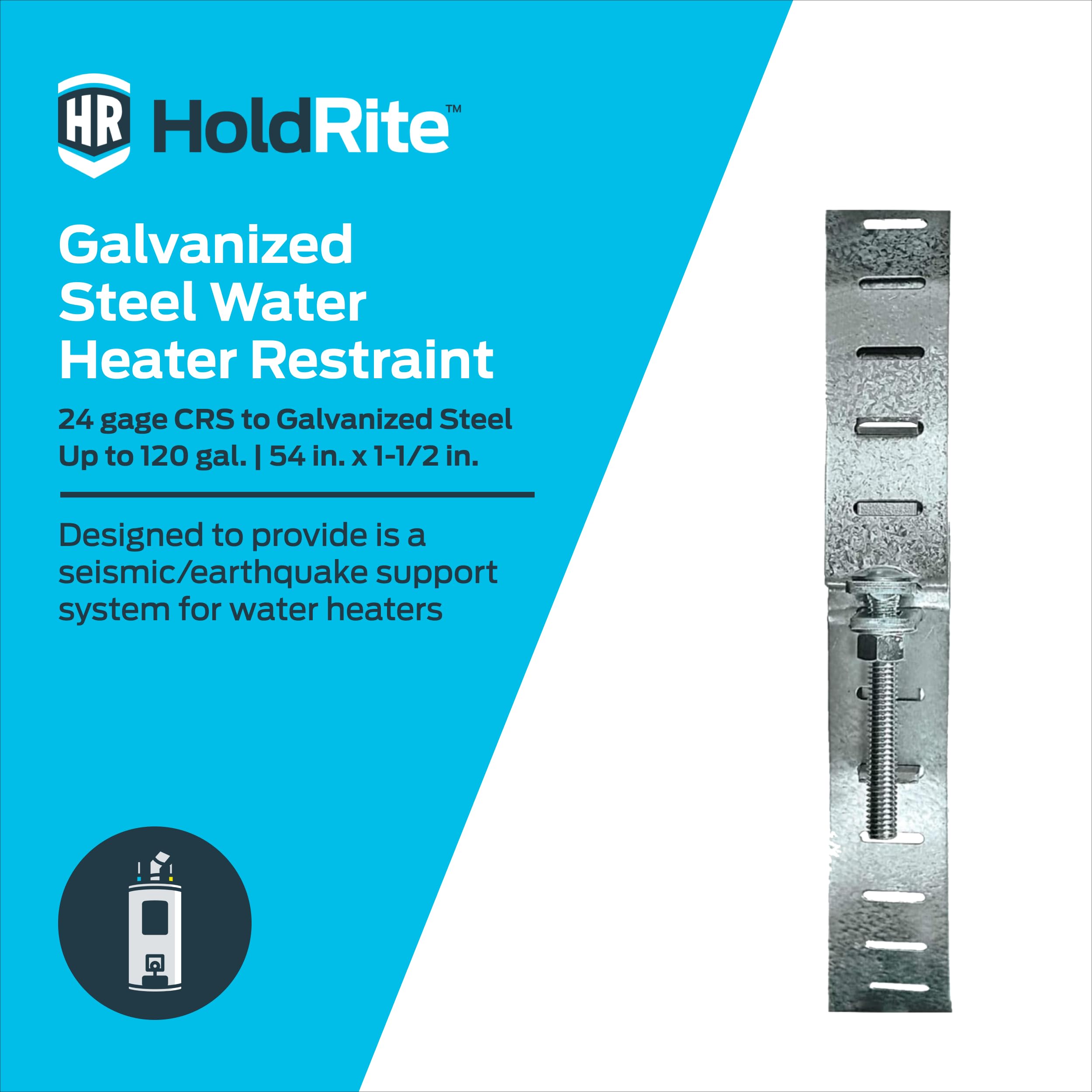 HoldRite QS-120 QuickStrap for 120 Gallon Water Heater - Heavy Duty Galvanized Steel Support Strap - Secure Water Heater Installation for Residential & Commercial Use