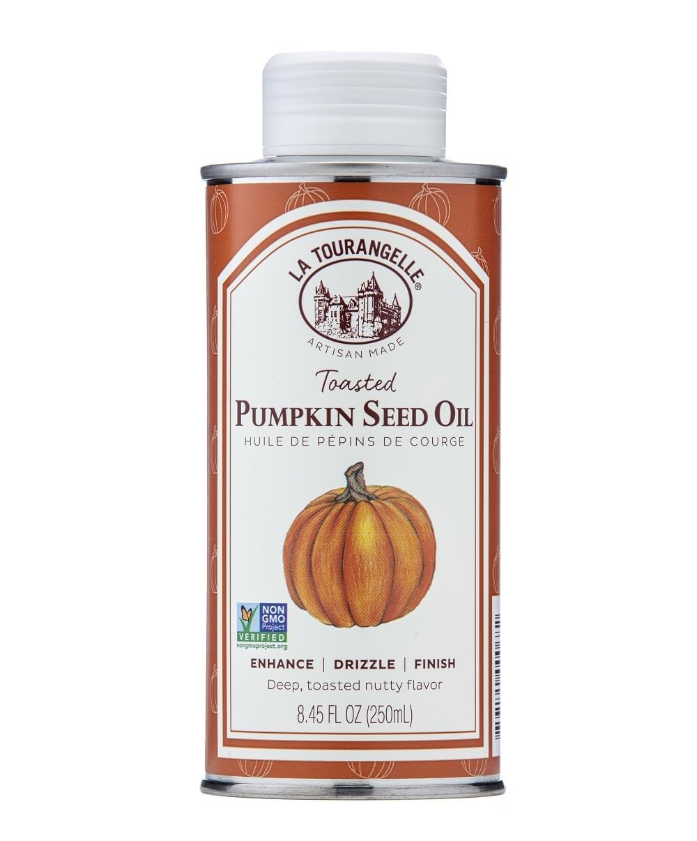 La Tourangelle Toasted Pumpkin Seed Oil - 8.45 fl oz, Cold Pressed, High in Antioxidants - Perfect for Salad Dressings, Cooking, Pasta & Dips | Gourmet Oil for Healthy Recipes & Skin Care