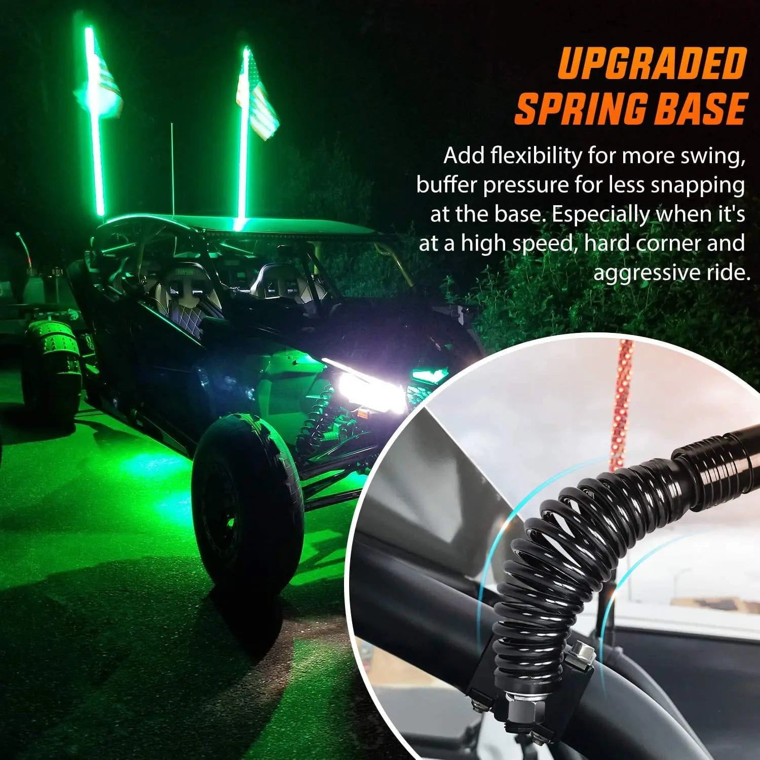 2Pcs 3FT Spiral Antenna with Spring Base & LED Whip Light - RF Remote Control, 8.6FT Wire & 5Pin Switch | Off-Road Vehicle, Jeep, Truck, ATV Accessories for Night Riding & Outdoor Adventures