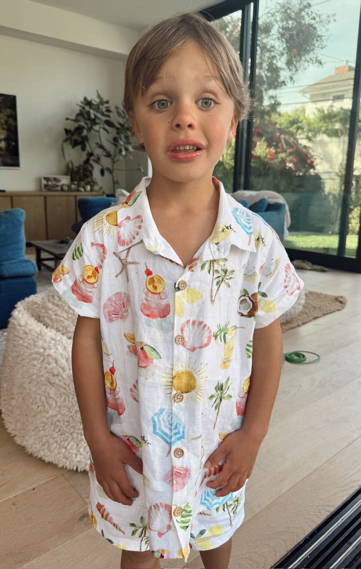Lil Button Up Shirt for Girls - Cute Seaside Treasures Design | Perfect for Beach Vacations & Summer Outfits