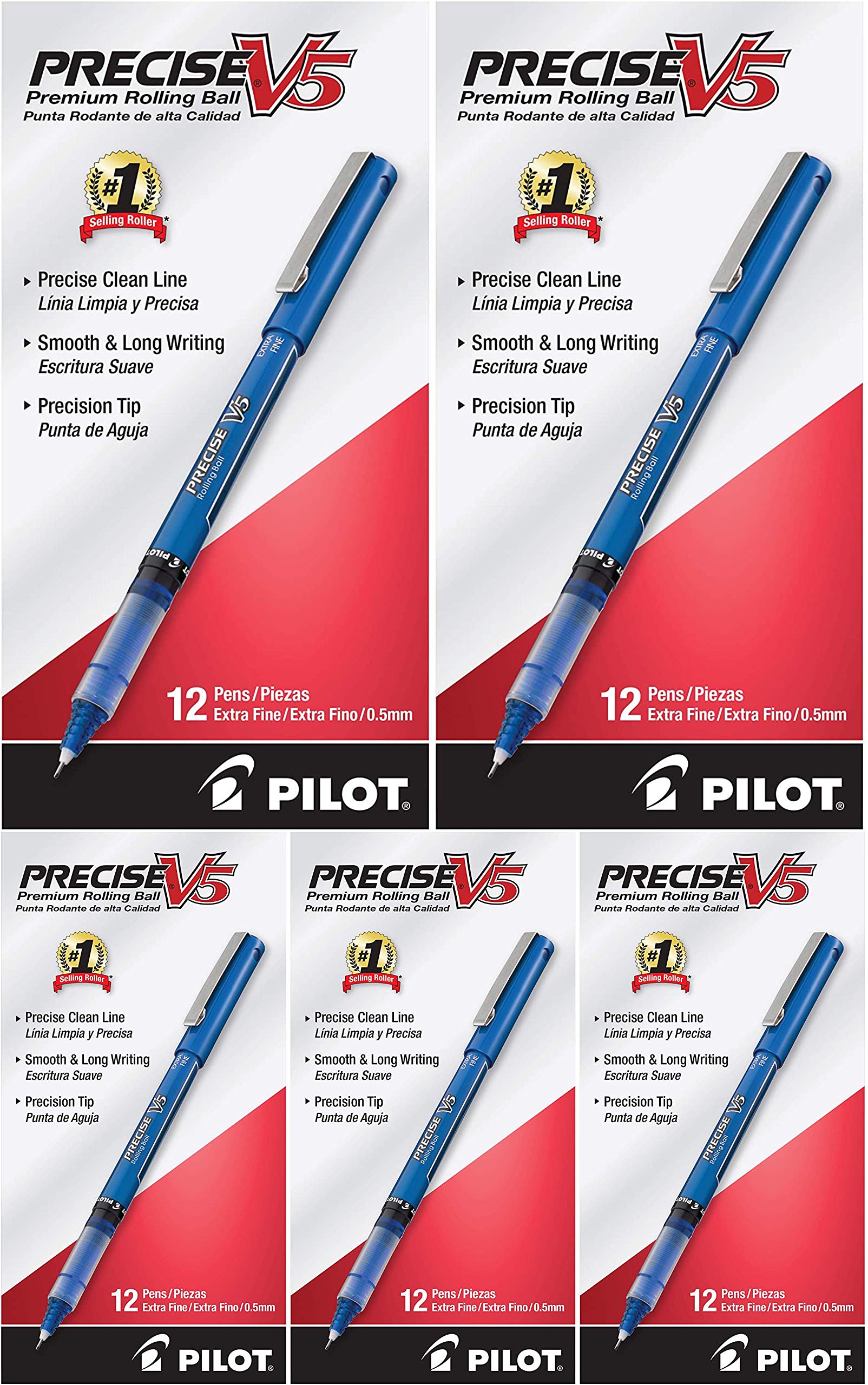 PILOT Precise V5 Extra Fine Point Rolling Ball Pens - 12 Pack Blue Ink Stick Pens (35335) - Perfect for Office, School & Note Taking