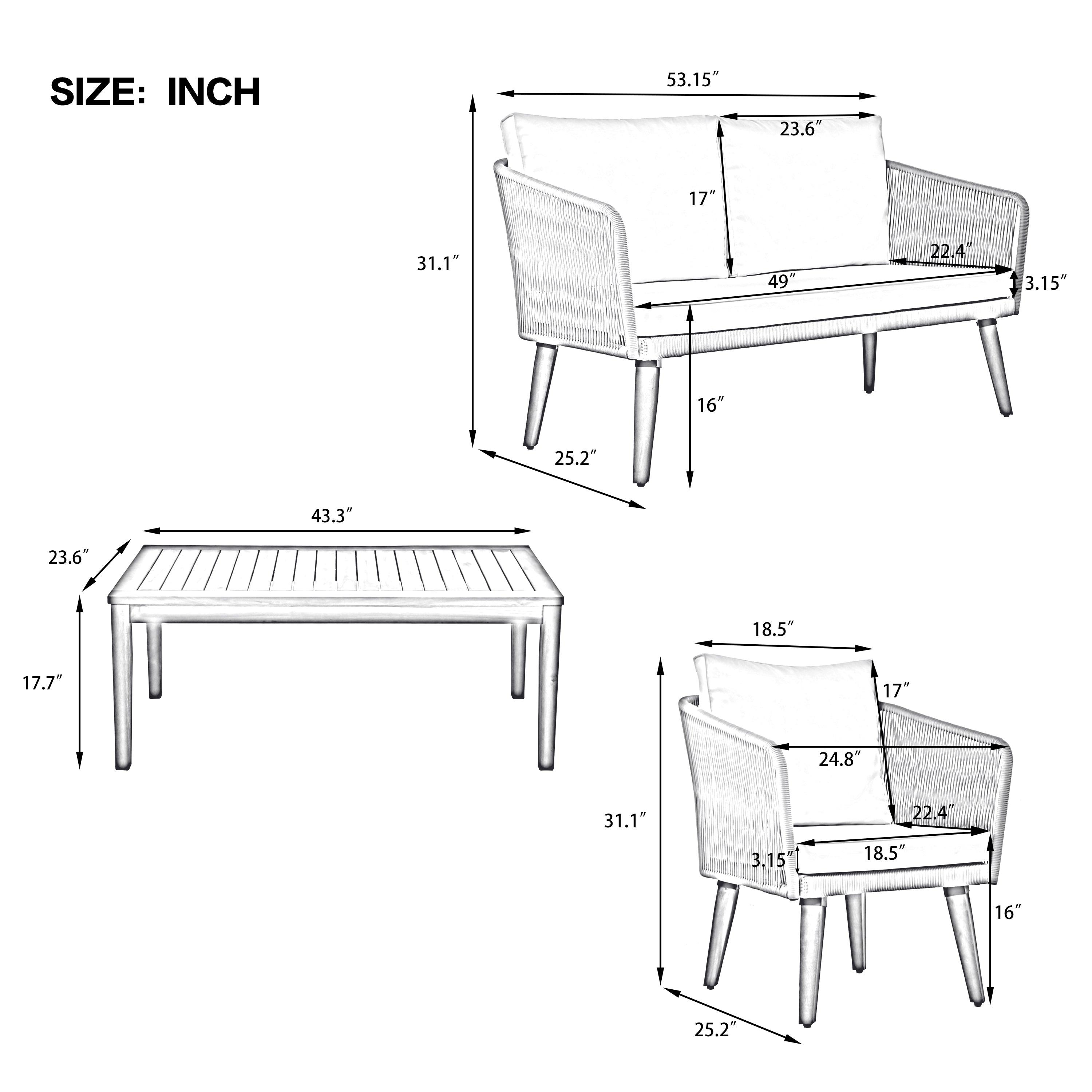 4-Piece Outdoor Patio Furniture Set with Loveseat, Rope Wicker Conversation Set & Cushions - Perfect for Backyard, Garden, Poolside & Outdoor Entertaining