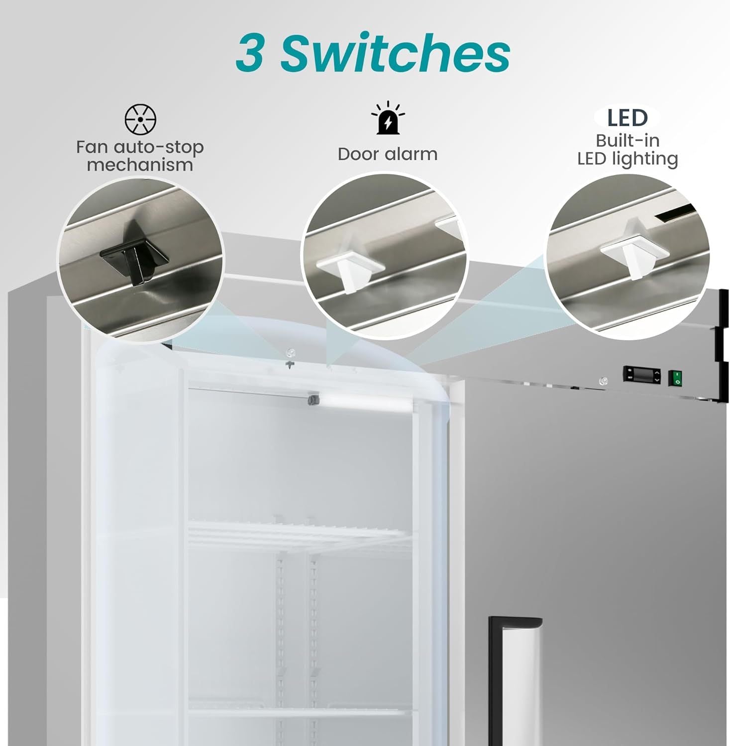 2 Door 49 Cu.Ft Commercial Refrigerator - Stainless Steel Reach-In Freezer with Dynamic Cooling & OmniSmart Temperature Control (33℉~41℉), 6 Adjustable Shelves, LED Light & Digital Thermostat - Ideal for Restaurants, Grocery Stores & Commercial Kitchens