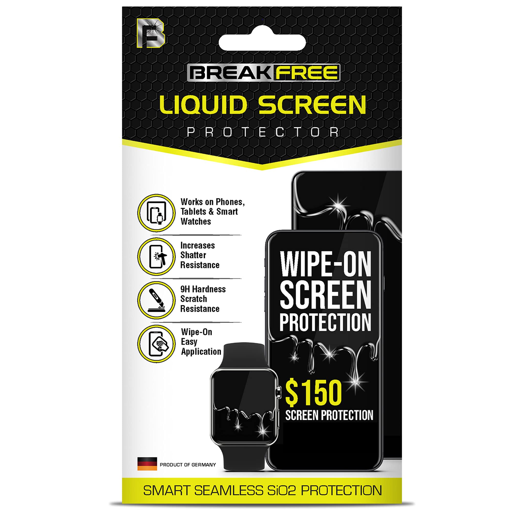 BREAK FREE Liquid Glass Screen Protector - Scratch & Shatter Resistant Nano Coating for iPhone, Samsung, iPad & Smartwatches | Universal Fit | $150 Warranty Coverage | Perfect for Daily Use, Travel & Outdoor Activities