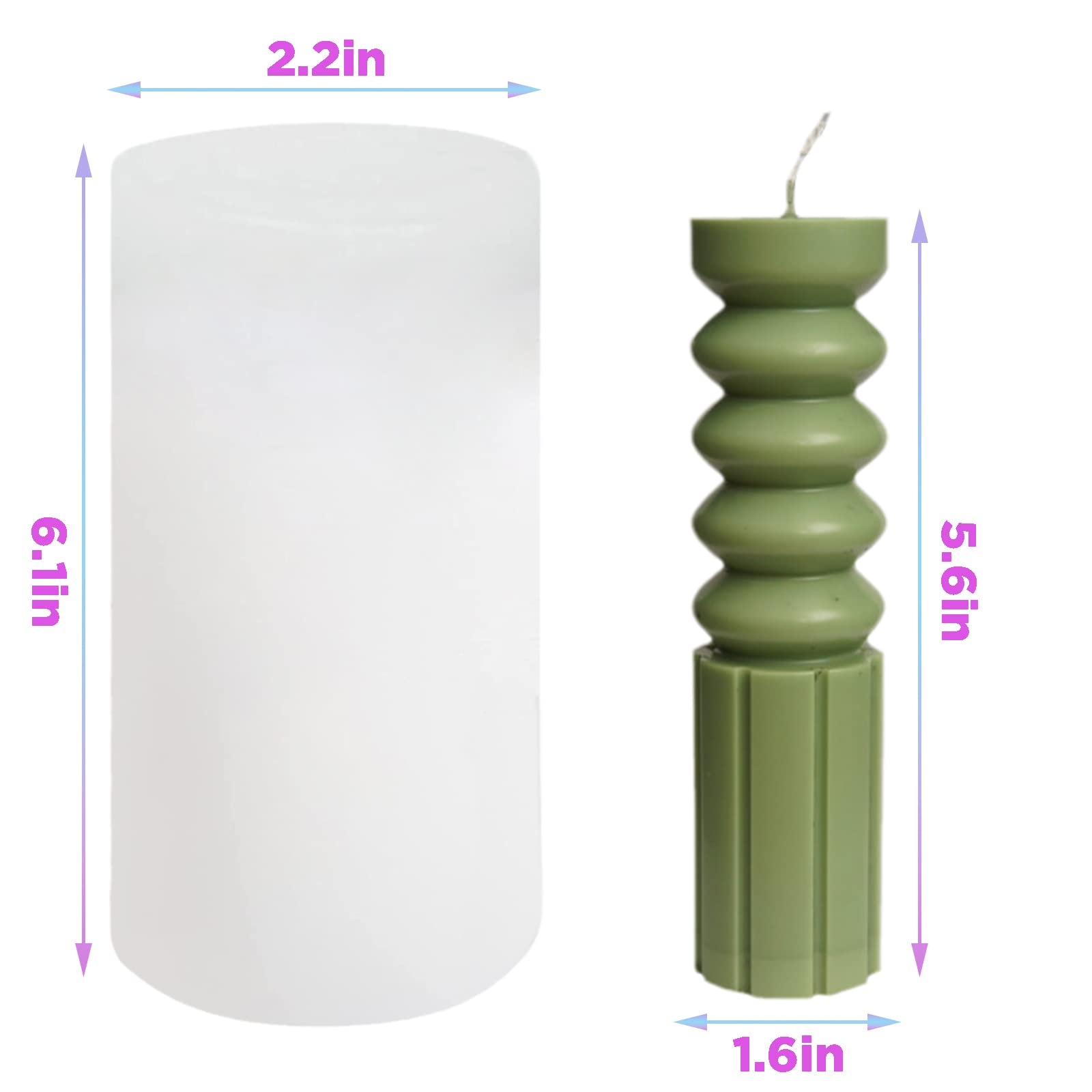 Abstract Geometric Striped Silicone Pillar Candle Mold - 6.1