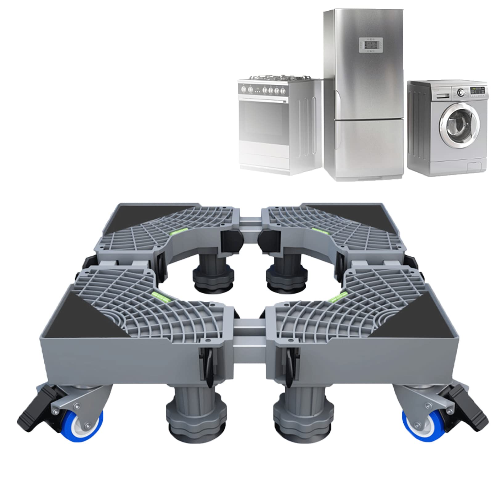 Adjustable Washing Machine Base Bracket - Heavy Duty 300kg Capacity, Universal Stand for Washer Dryer & Refrigerator, 8 Feet with 4 Wheels - Perfect for Laundry Room, Basement & Small Appliance Storage