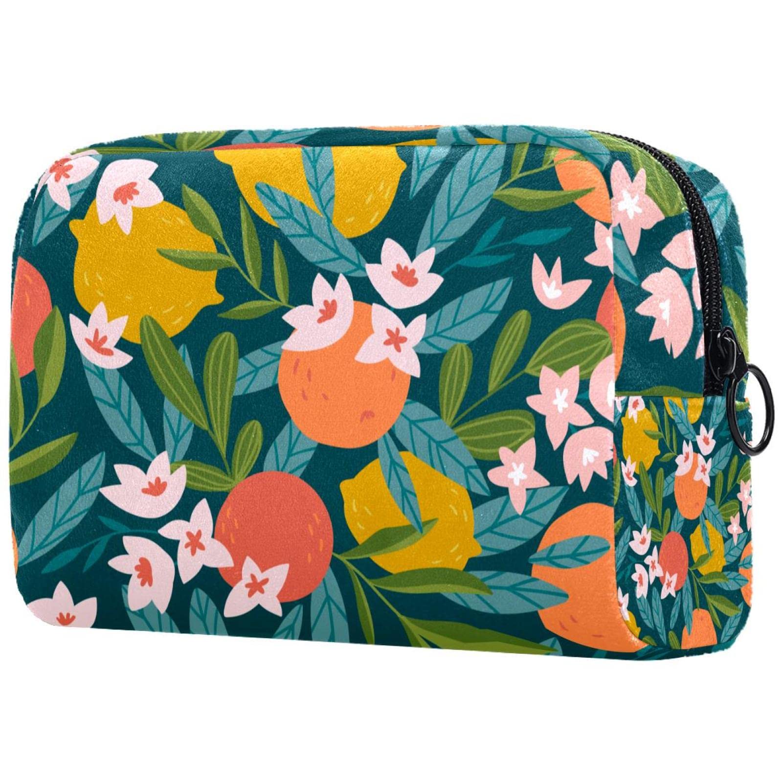 Large Citrus Lemon Cosmetic Bag for Women - Travel Makeup Case & Toiletry Organizer with Zipper - Perfect for Vacation, Gym, and Daily Essentials Storage