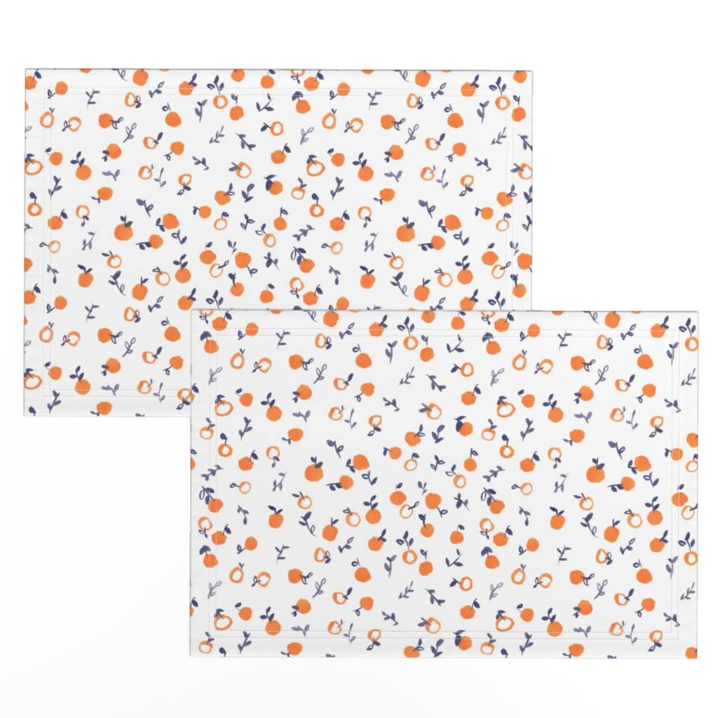 Premium Linen Cotton Canvas Placemats Set of 2 - Orange Fruit Citrus Print Kitchen Table Mats for Picnic, Nursery & Dining Decor | Washable & Durable Fabric Place Settings