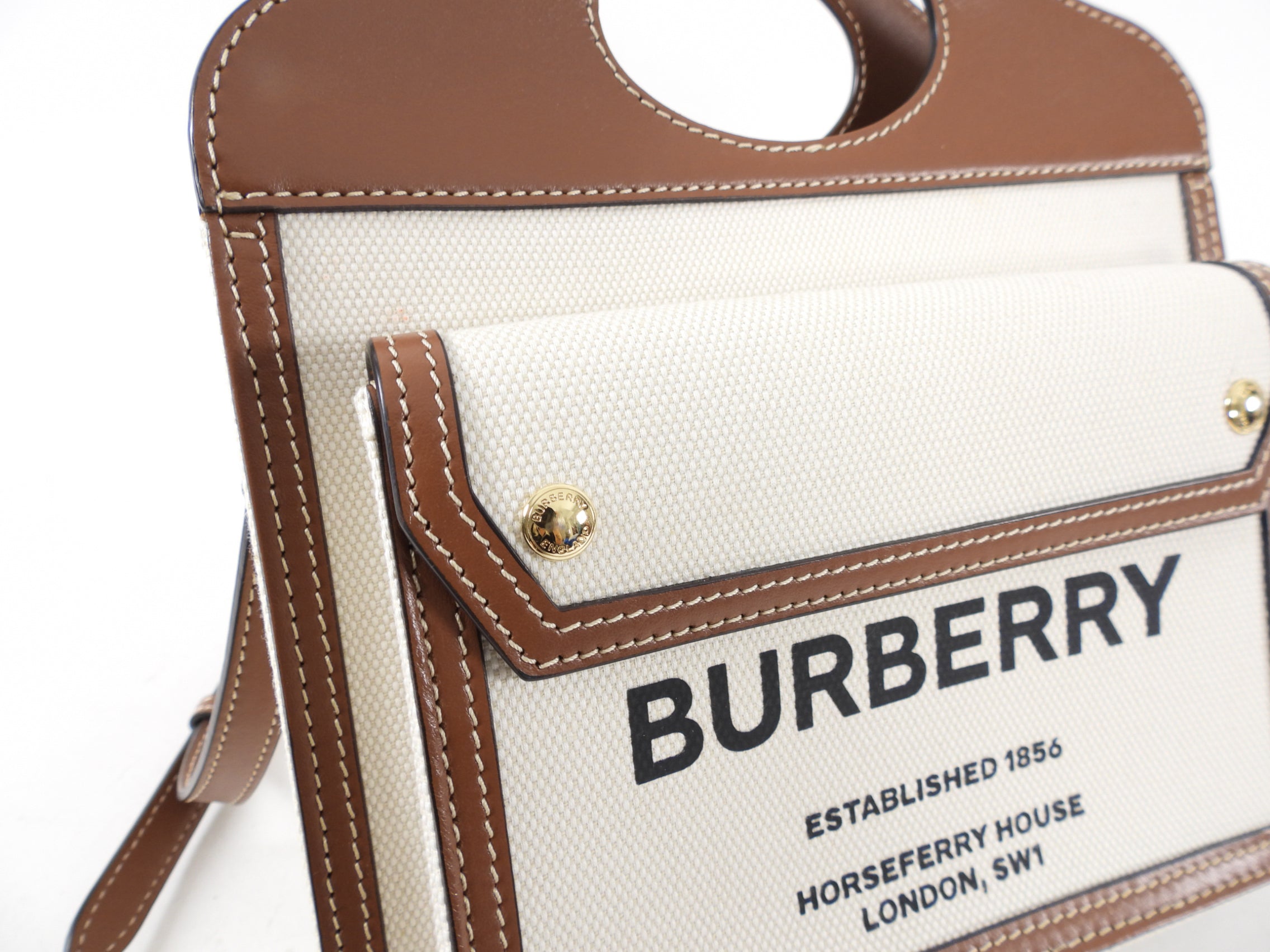 Burberry Small Canvas and Leather Pocket Bag - Stylish Crossbody Bag for Women | Perfect for Everyday Use, Travel & Shopping