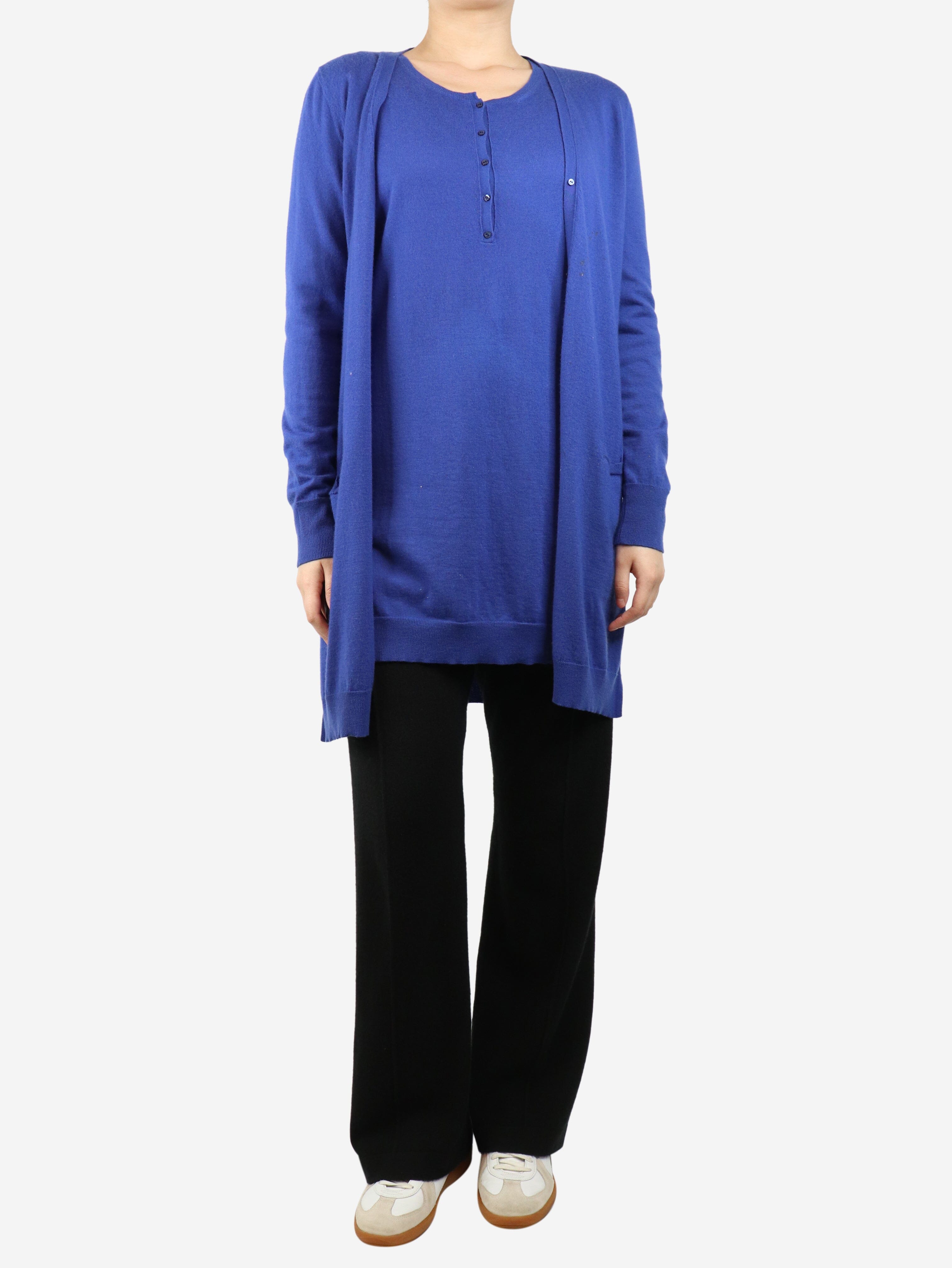 Luxury Blue Cashmere Knit Cardigan & Jumper Set - UK Size 12 | Soft Warm Winter Outfit for Women | Perfect for Office, Dating & Holiday Gatherings