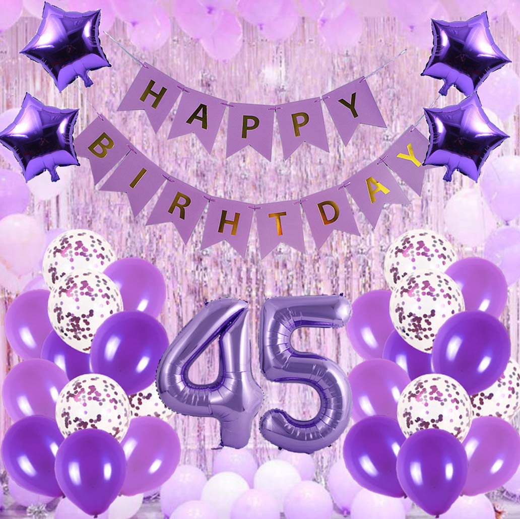 45th Birthday Party Decorations Kit - Happy Birthday Banner, Number 45 Balloons & Purple Party Supplies for Anniversary Celebration - Perfect for Milestone Birthday Parties, Surprise Decorations & Festive Gatherings