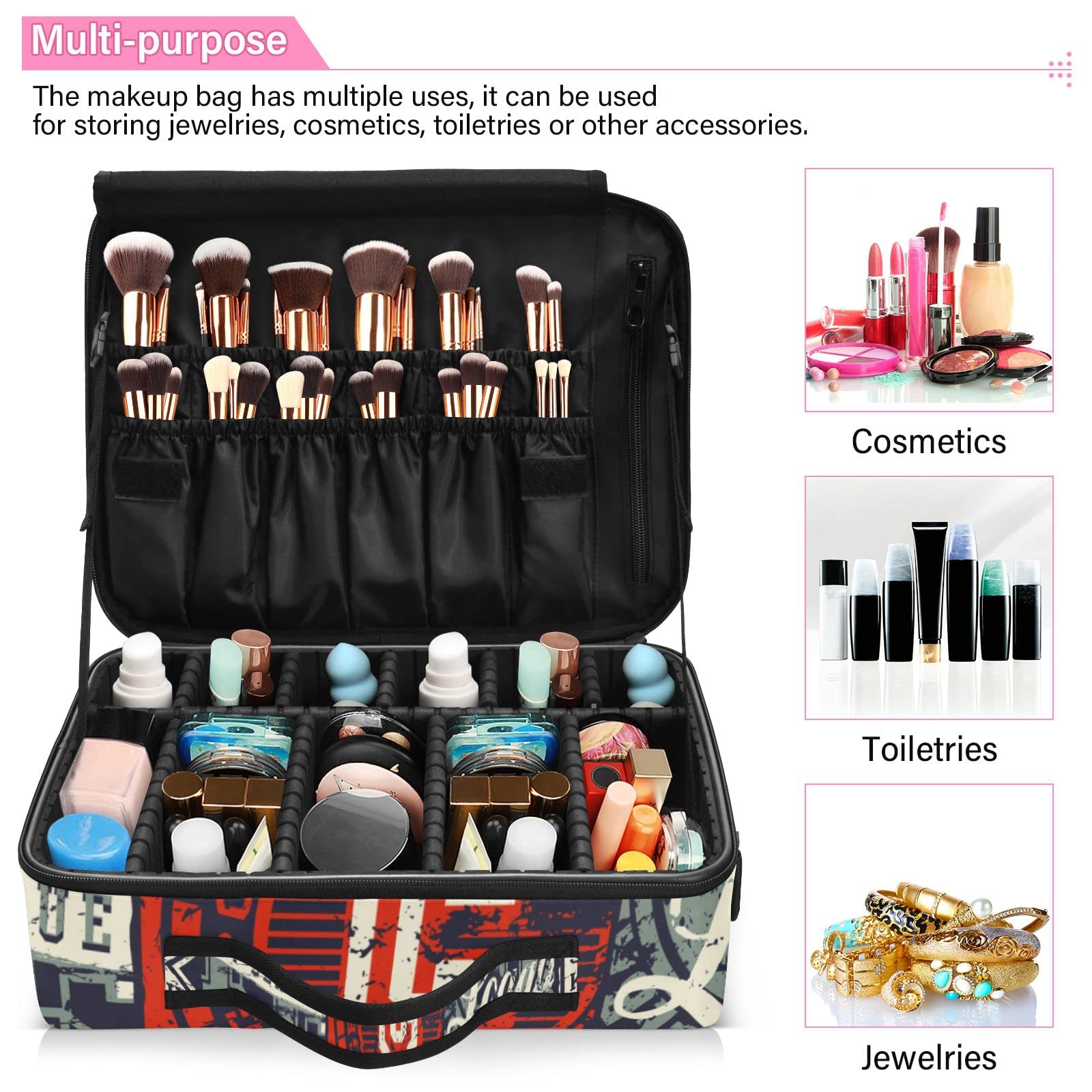 GAIREG Southwest Horse Design Large Cosmetic Case Organizer with Adjustable Dividers - Makeup & Toiletry Storage Bag for Travel, College Dorm, Sports Events | Perfect for Cosmetics, Jewelry & Badge Collections
