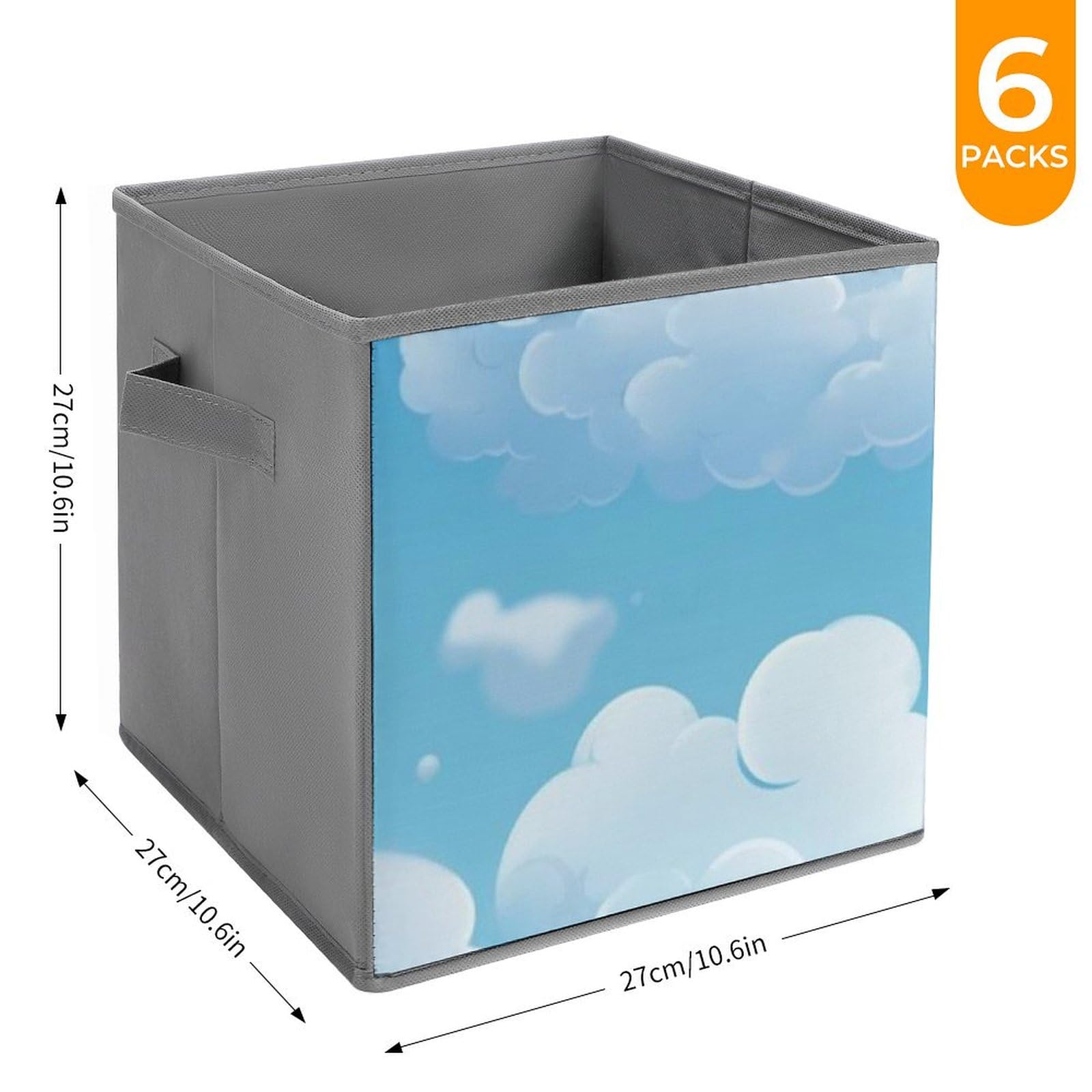 6-Pack Cartoon Clouds Collapsible Storage Bins with Handles - Large Closet Organizer, Clothing Storage Boxes for Bedroom, Nursery & Kids Room Organization