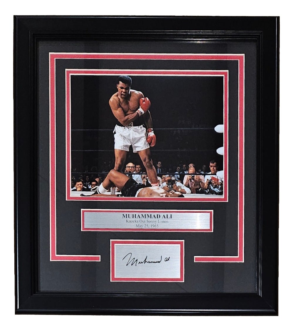 Muhammad Ali vs Sonny Liston KO 8x10 Framed Photo with Laser Engraved Signature - Boxing Memorabilia for Home, Office & Man Cave Decor