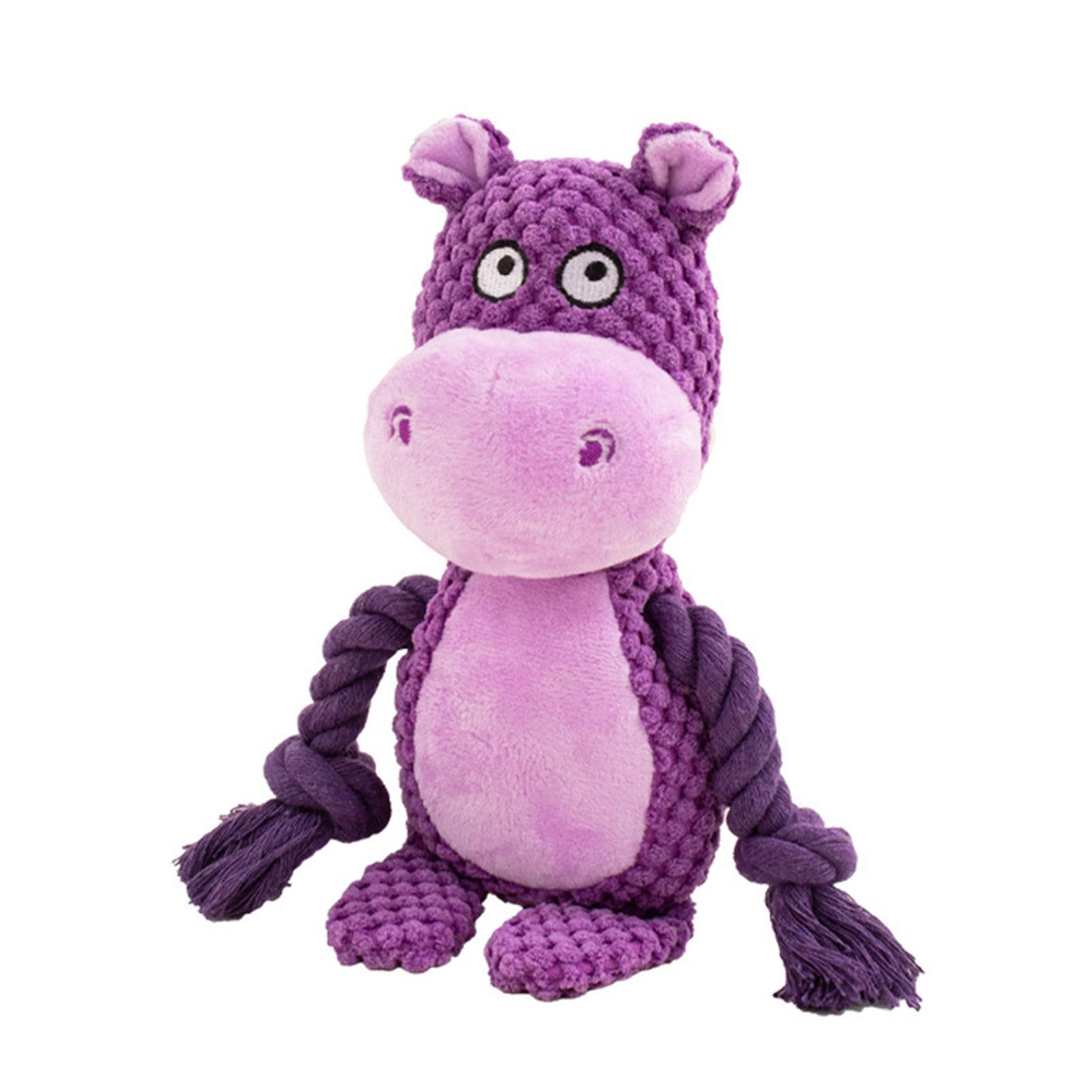 Durable Dog Chew Toys with Squeaker & Crinkle Paper - Interactive Plush Stuffed Animal & Cotton Rope Puppy Toys for Small & Medium Dogs - Purple Hippo Design - Perfect for Playtime, Training & Teething Relief