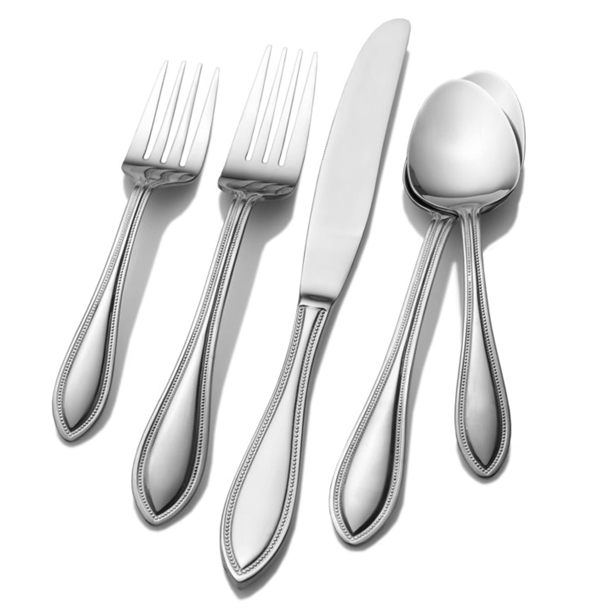 Pfaltzgraff American Bead 53-Piece Stainless Steel Flatware Set with Serving Utensils & Steak Knives - 8-Person Dinnerware Set in Silver for Formal Dining, Holiday Entertaining & Wedding Registry