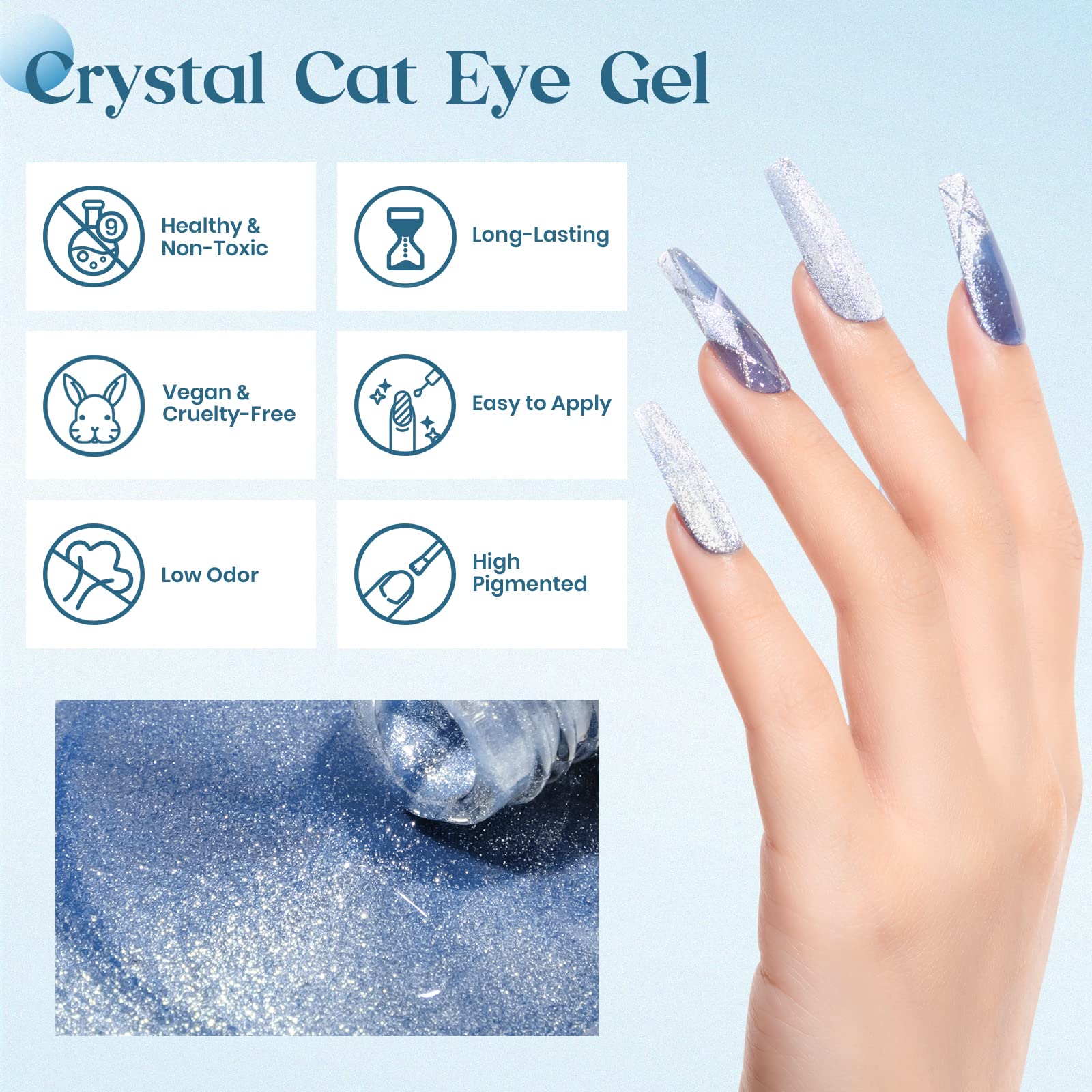 MIZHSE Magnetic Cat Eye Gel Polish Set - 10ml Soak Off UV LED Nail Polish with Magnetic Stick (6 Colors) - Long Lasting Salon Quality Nail Art for Manicures & Pedicures
