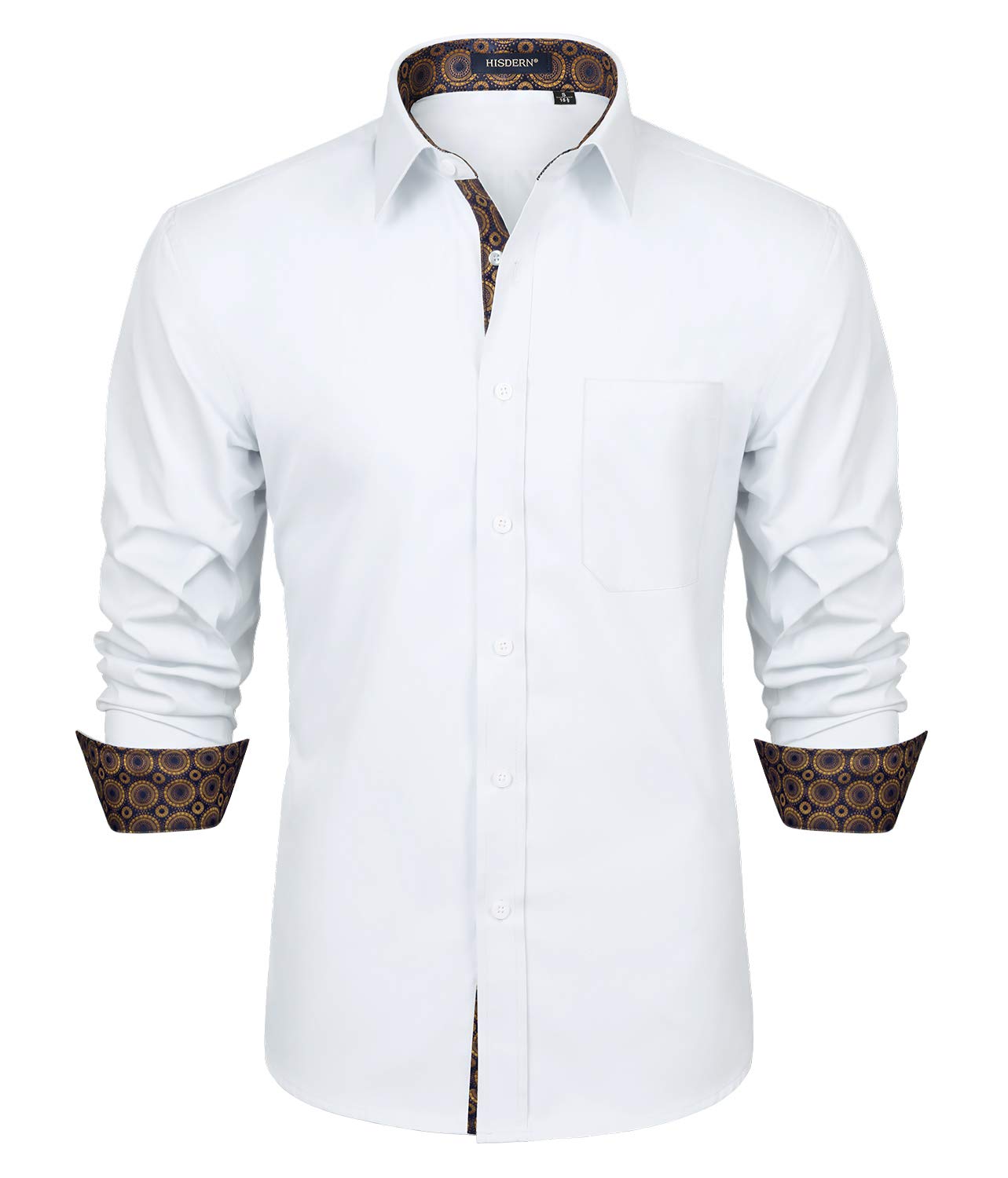 HISDERN Men's Contrast Casual & Formal Button Down Dress Shirt - Long Sleeve Printed Business Shirt for Office, Party & Everyday Wear