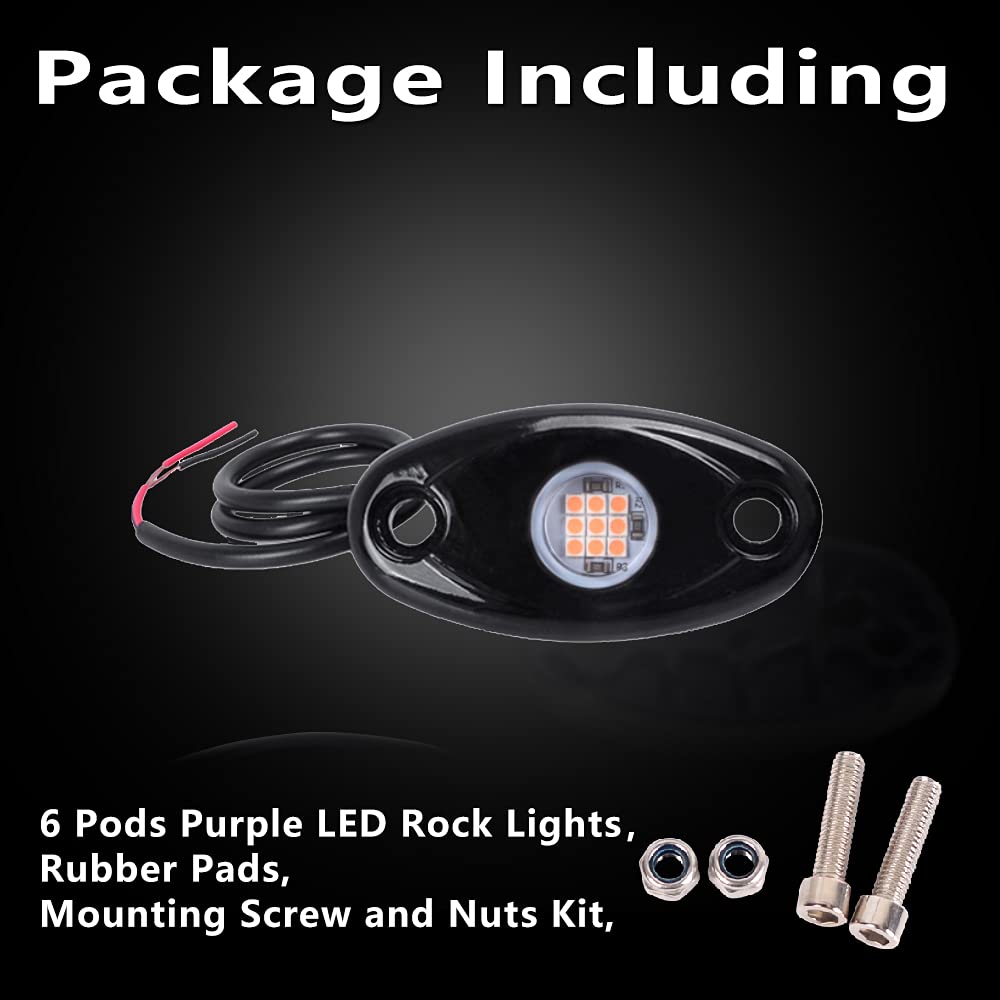 6 Pods LED Rock Lights - Purple Underbody Glow Kit for Trucks, Cars, ATVs, SUVs & Boats | Waterproof Underglow Neon Accent Lighting for Off-Road, Night Driving & Vehicle Customization
