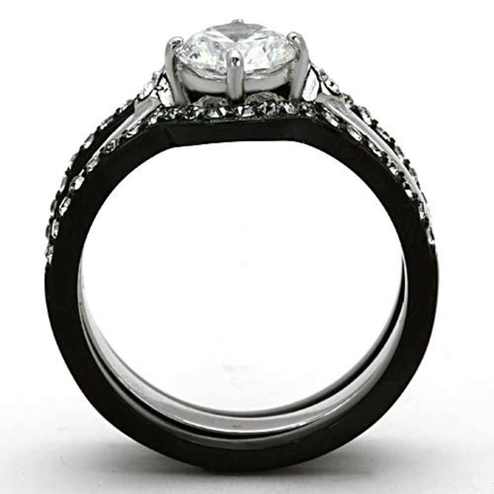 1.90ct CZ Black Stainless Steel Wedding Ring Set for Women Size 5-11 - Elegant Bridal Jewelry
