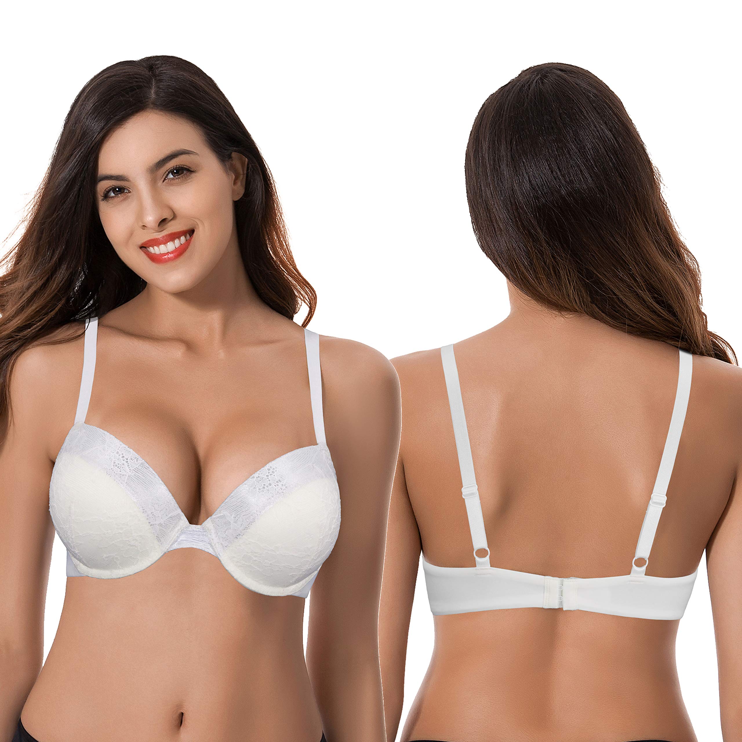 Curve Muse Women's Plus Size Push Up Bra with Underwire & Lace - 1.5 Cup Enhancer for Full Coverage & Support | Perfect for Everyday Wear, Date Nights & Special Occasions