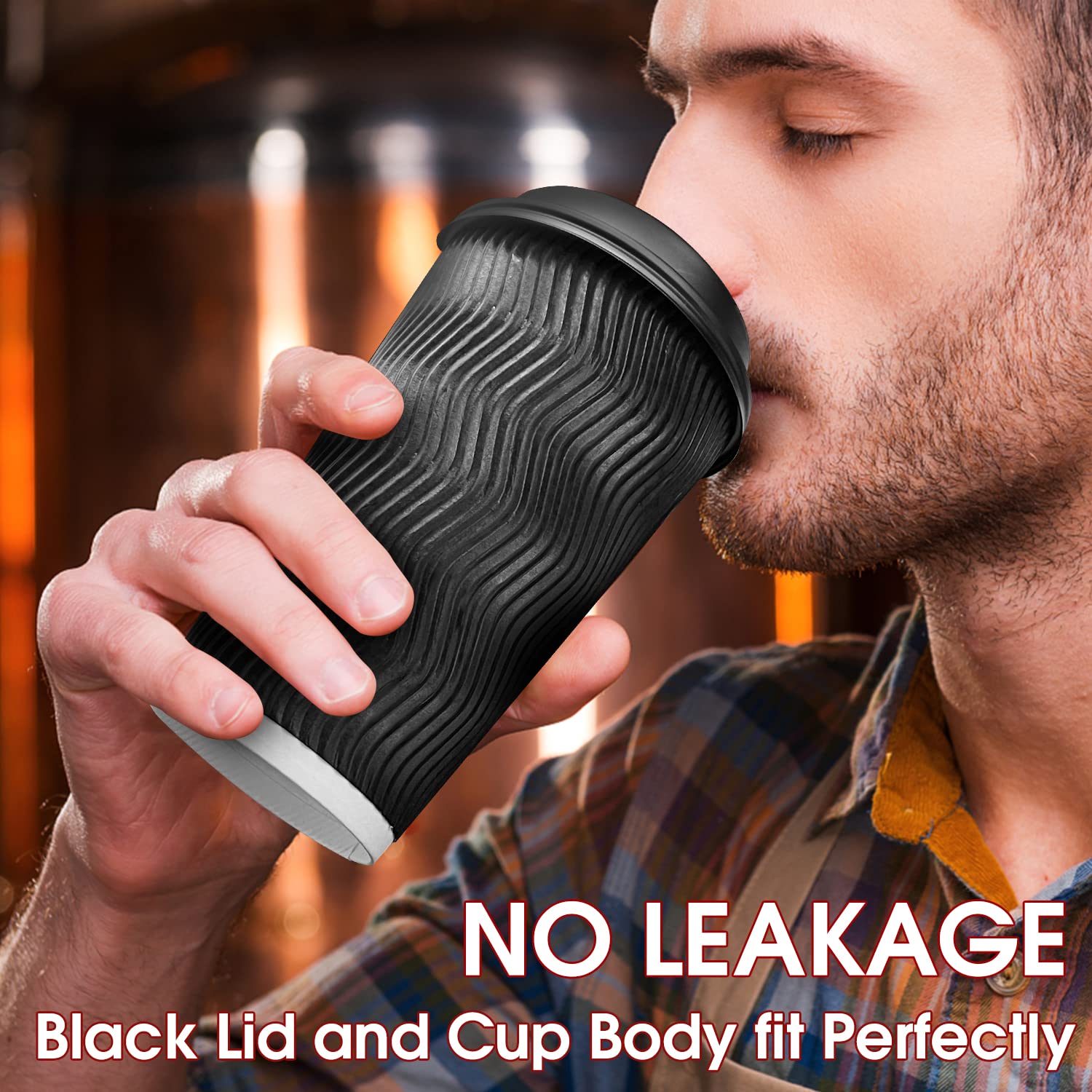 16 oz Disposable Coffee Cups 100 Pack - Insulated Paper Cups with Lids for Coffee, Tea & Hot Chocolate - Perfect for Coffee Shops & Takeout