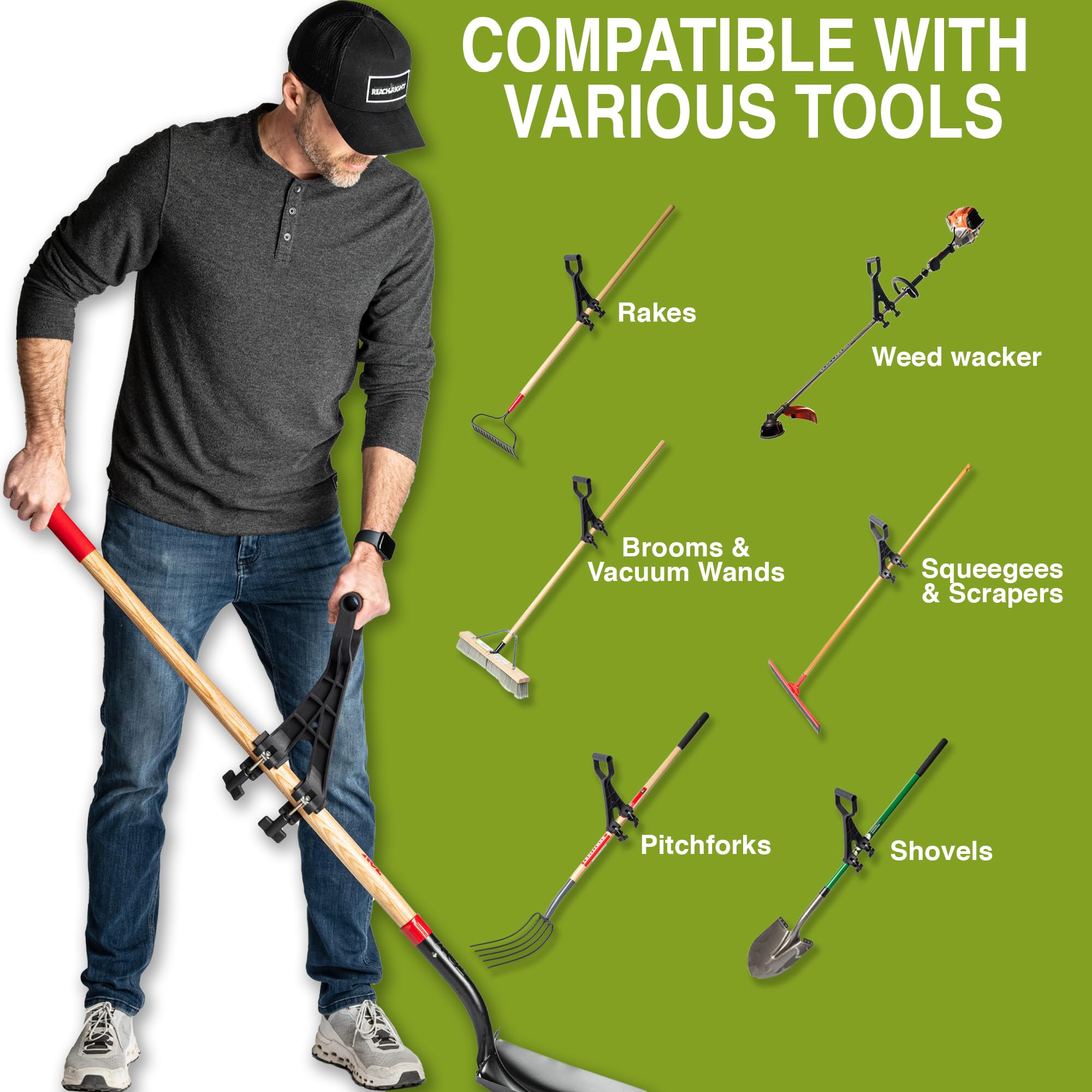 2-Pack Ergonomic Back Saver Handle Attachment - Converts Regular Tools into Comfortable Yard Tools for Weed Eater, String Trimmer, Shovel & Rake | Reduce Back Strain While Gardening, Landscaping & Yard Work