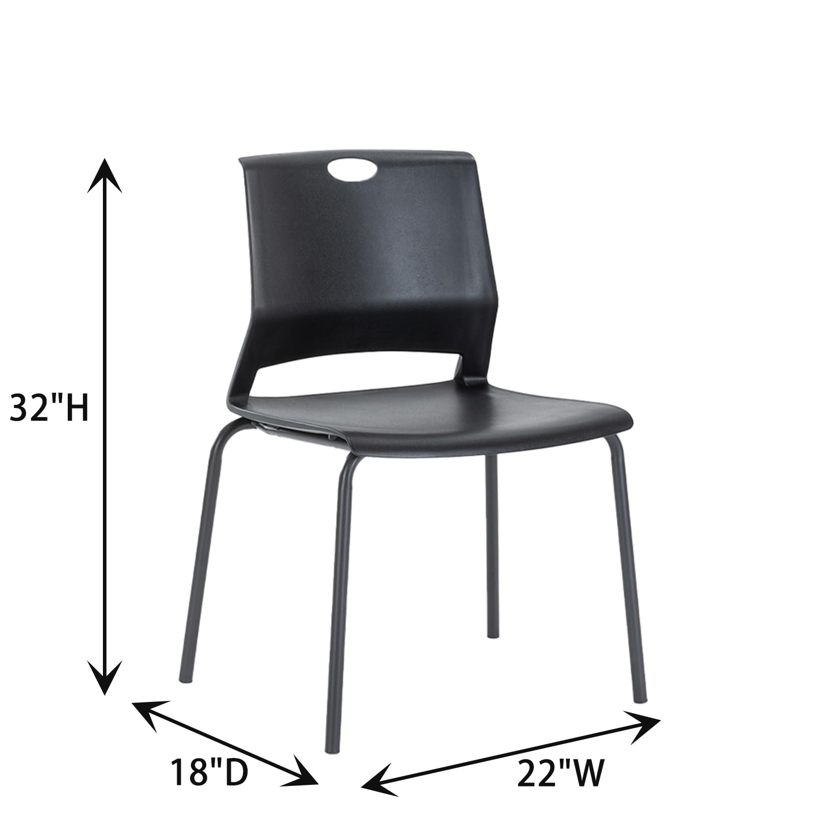 4-Pack Black Stackable Plastic Chairs - Modern Wide Seat Dining & Office Chairs for Conference Room, Church, Living Room, Waiting Area, Classroom | Perfect for Home, Office & Commercial Spaces
